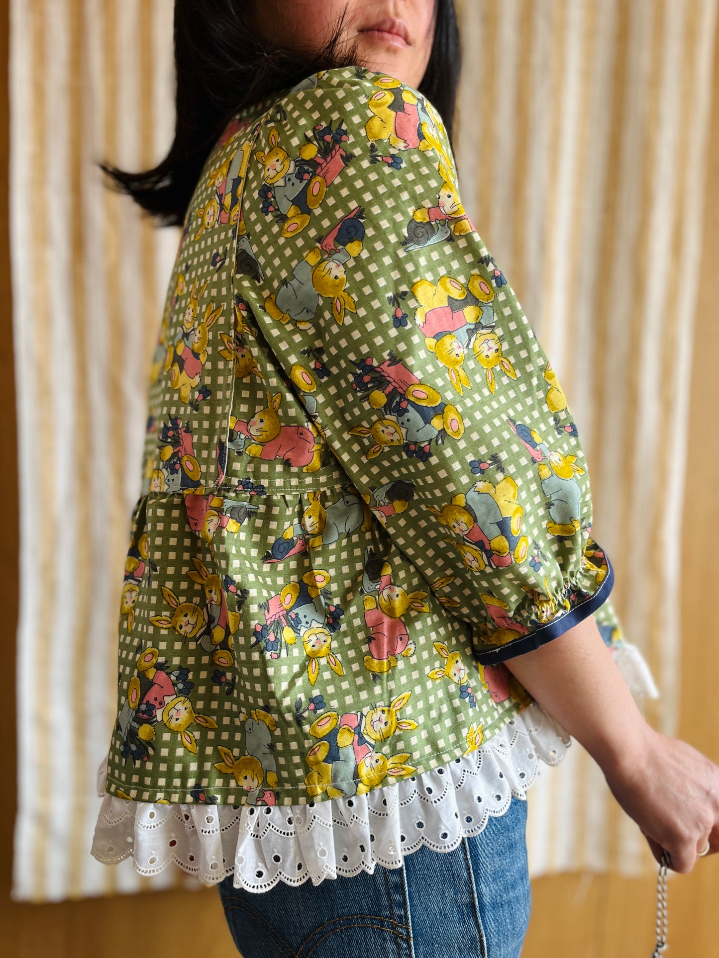 Rabbit and Snail vintage textile Goddess Blouse