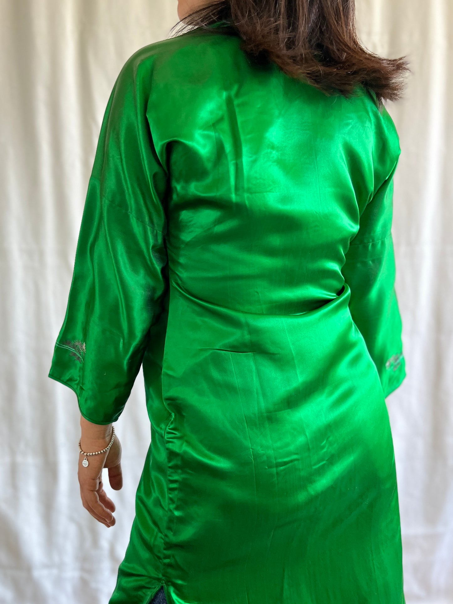 Vintage 60s Handwork Chinese Satin Cheongsam Qipao with Gold fish hand embroidery