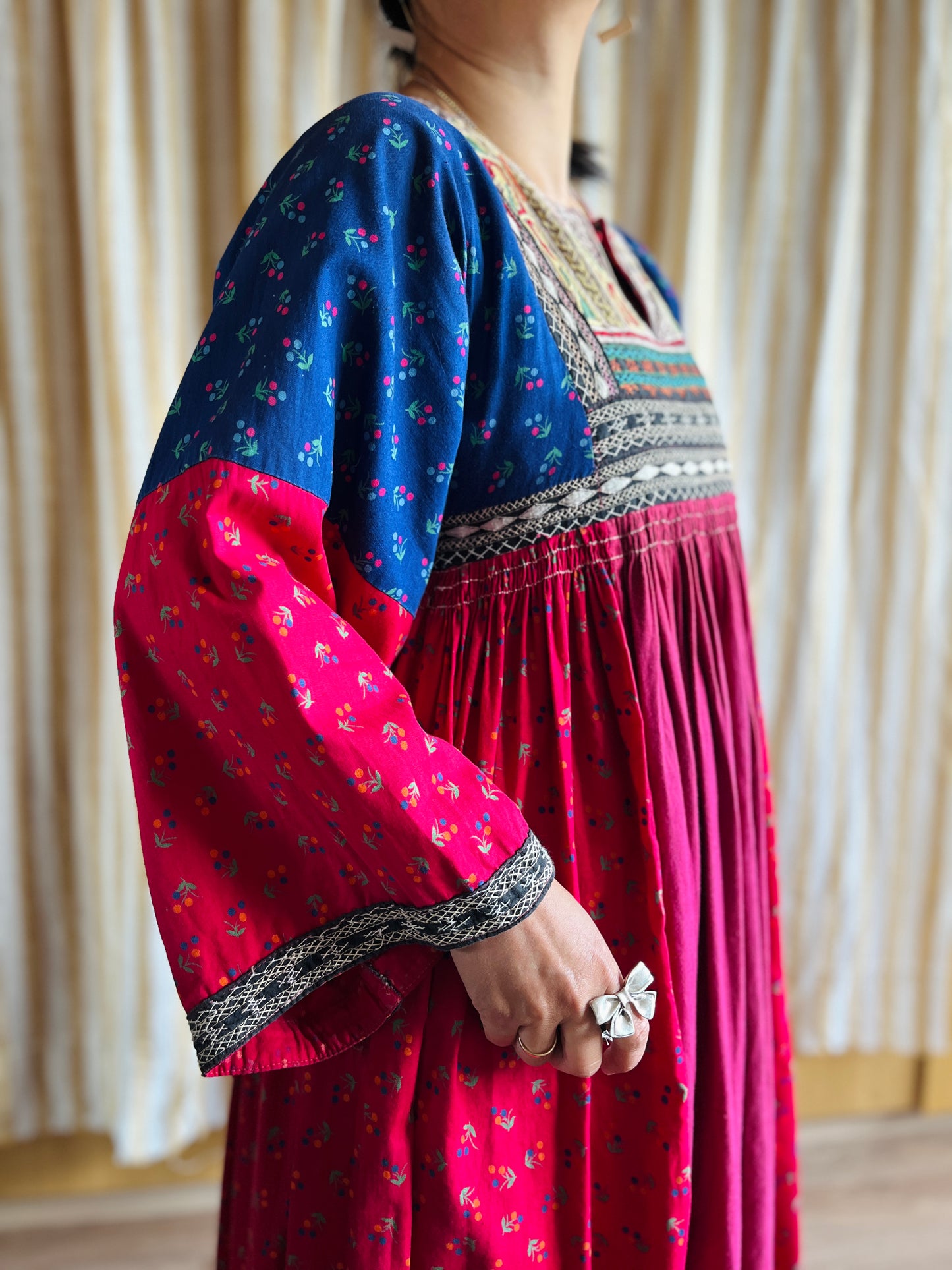 Afghan folk dress Smocking hand embroidery maxi dress