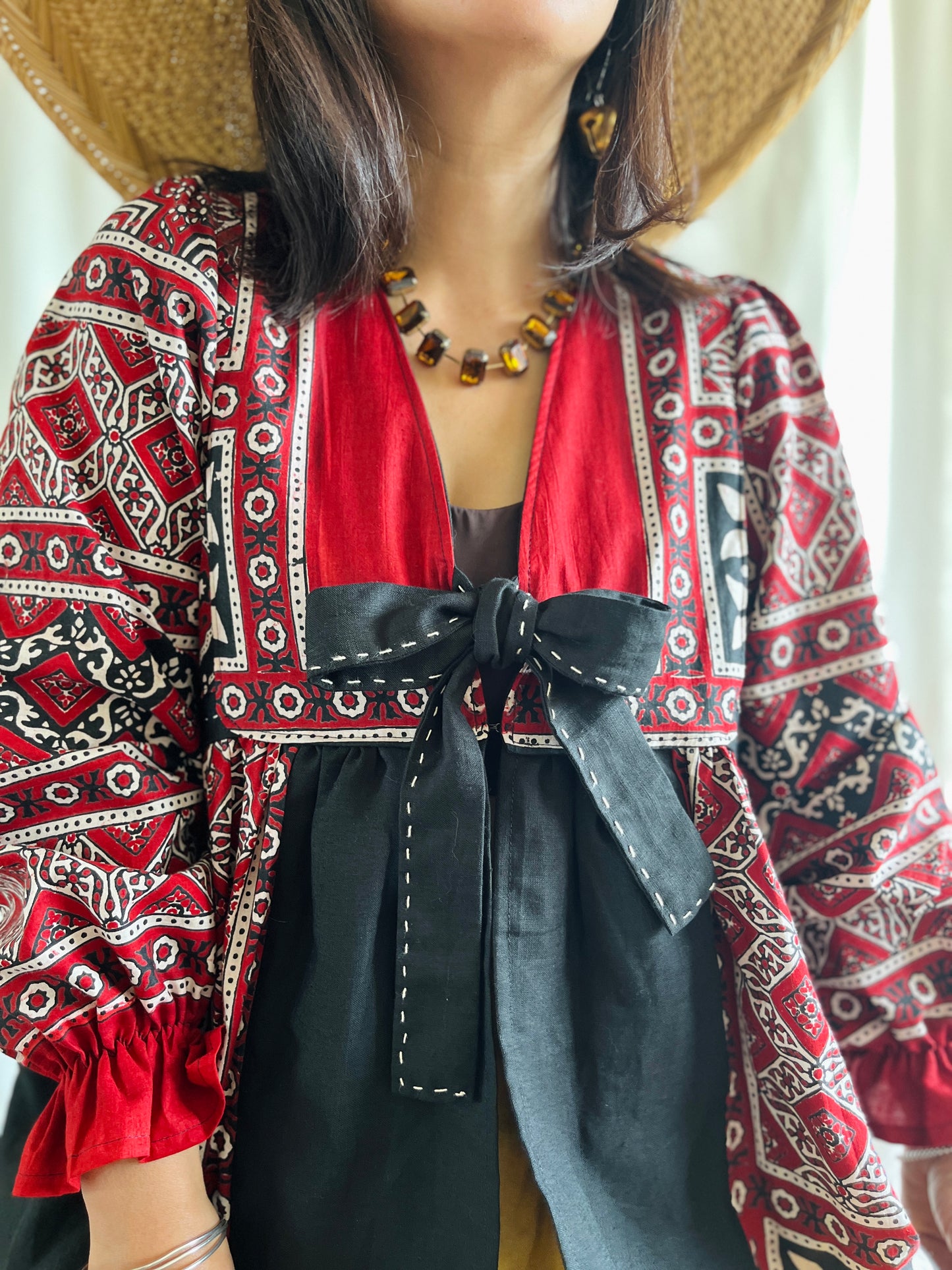 Silky Block Print Goddess Tunic/ Light Jacket
