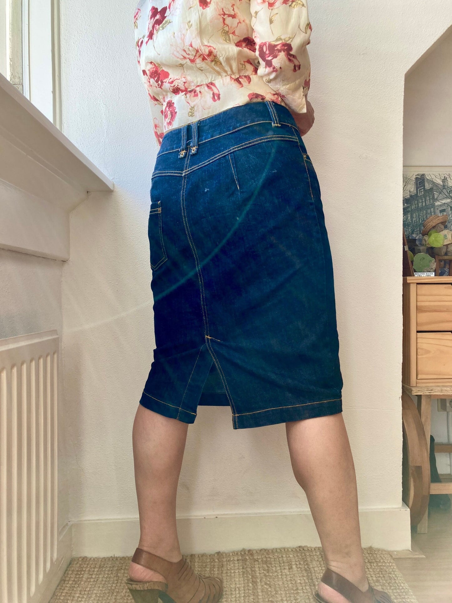 Vintage 90s High Waist Front button Denim Pencil skirt