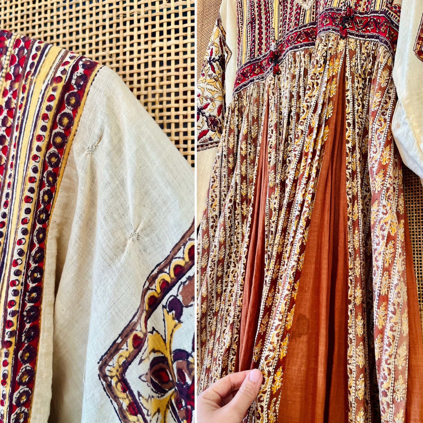 Stunning 1970s Anokhi Goddess Folklore Maxi Dress