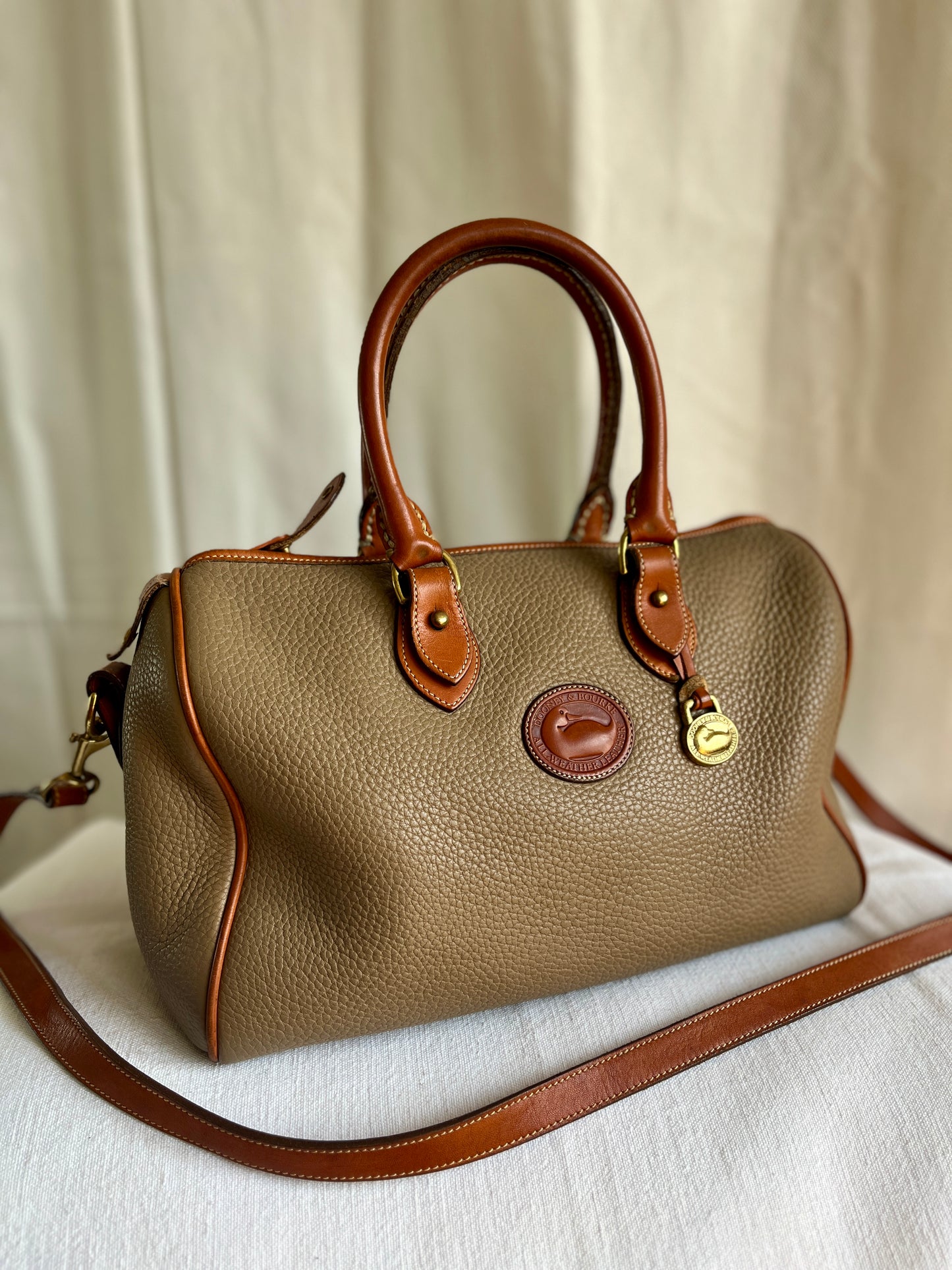 Taupe/British Tan R38 Largest Speedy Doctor's Bag Satchel with Strap