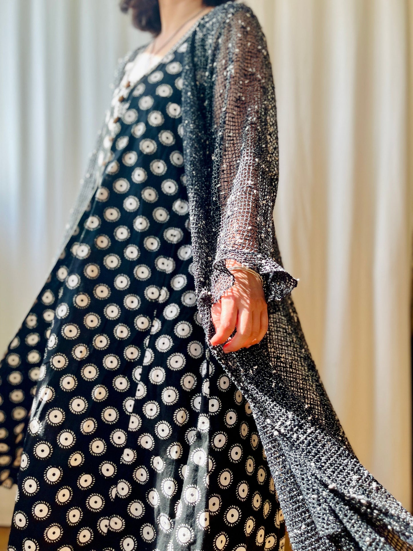 90s Crochet See Through Long Maxi Cardigan Angel Sleeves