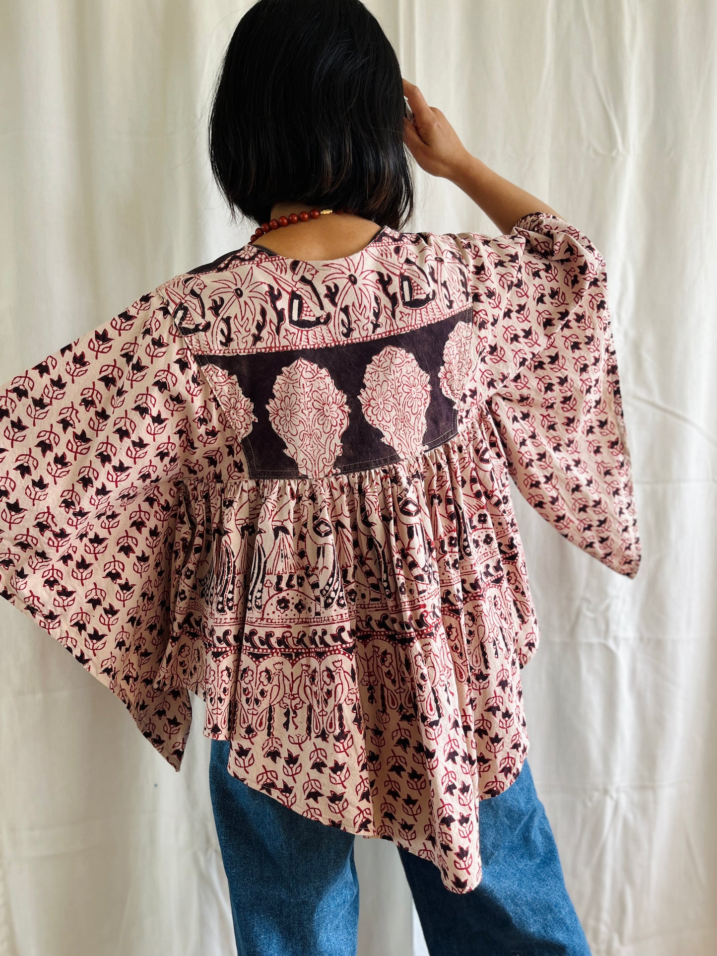 🏵️ Vintage hand block print Indian Bat sleeves tunic