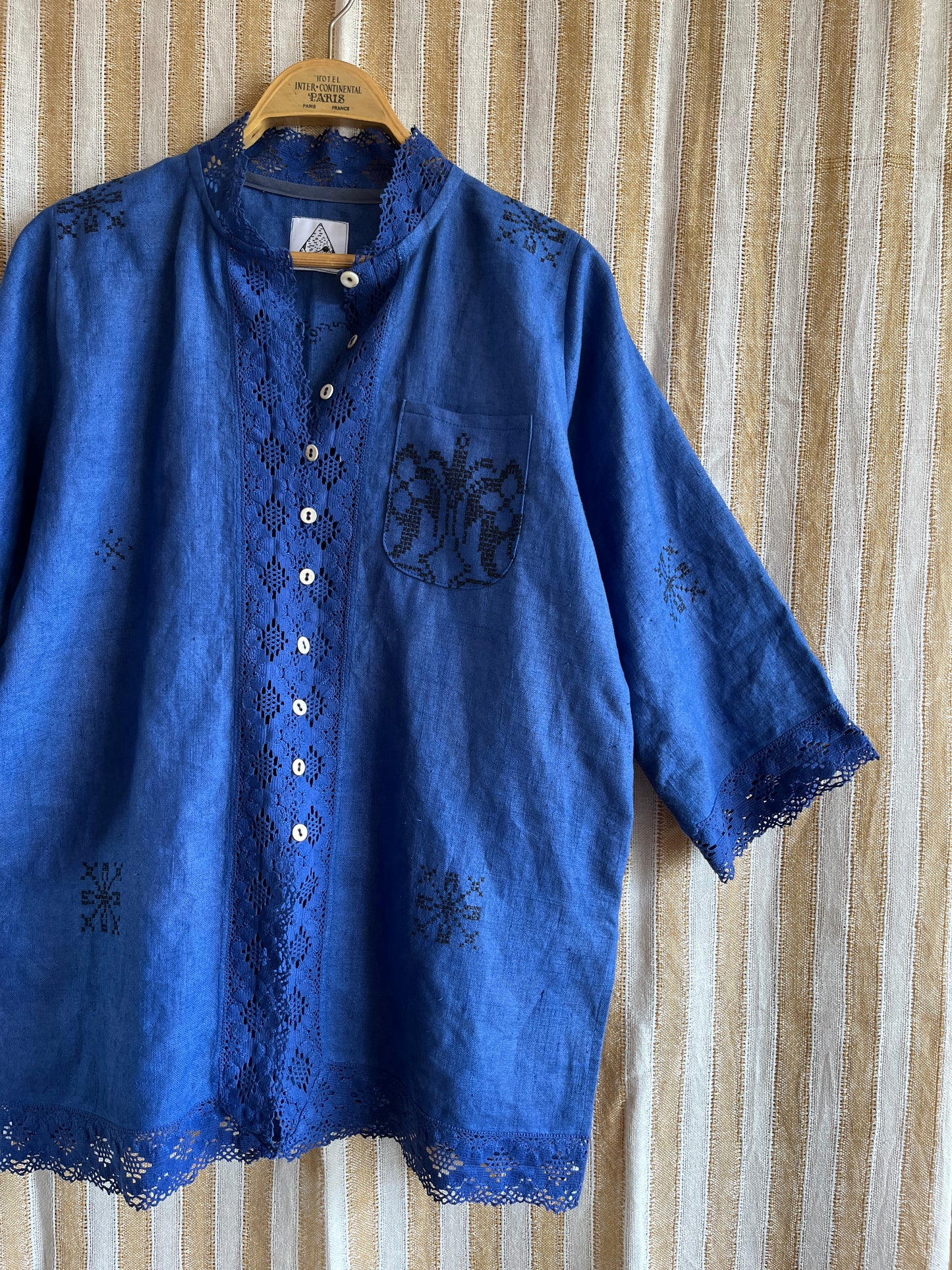 Indigo dyed loose fit linen shirt