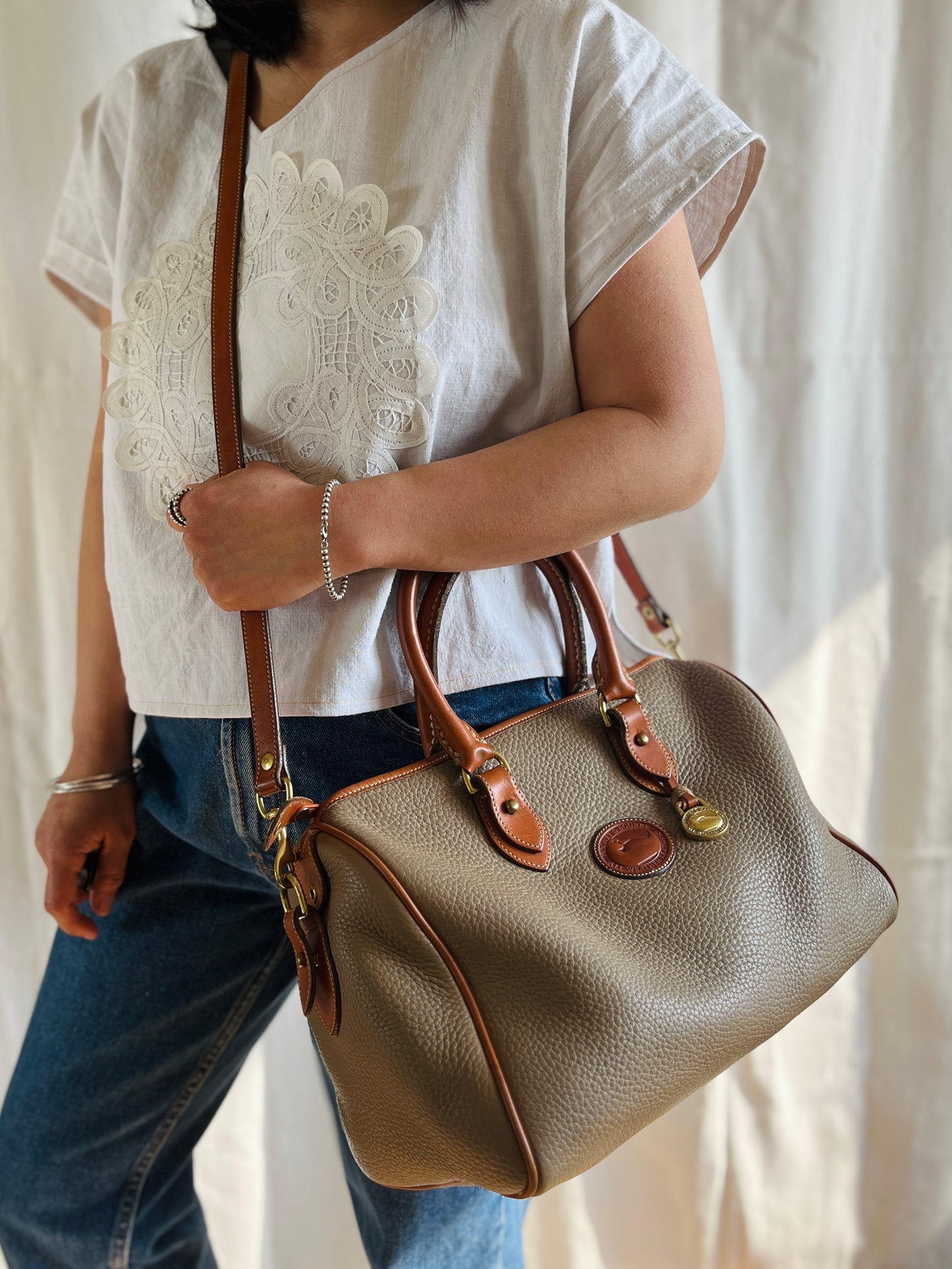 Taupe/British Tan R38 Largest Speedy Doctor's Bag Satchel with Strap