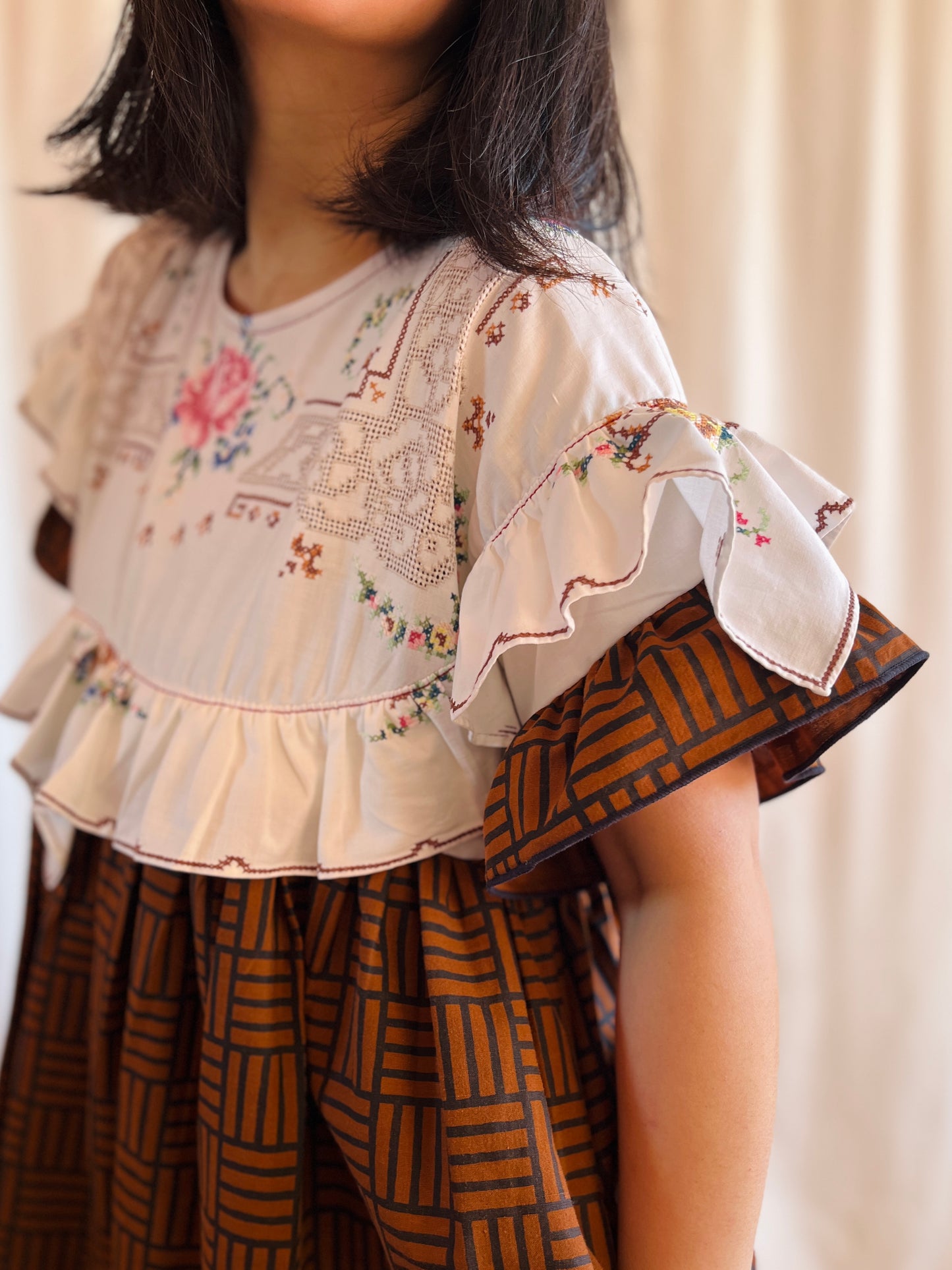 Hand embroidered ruffle tunic / mini dress