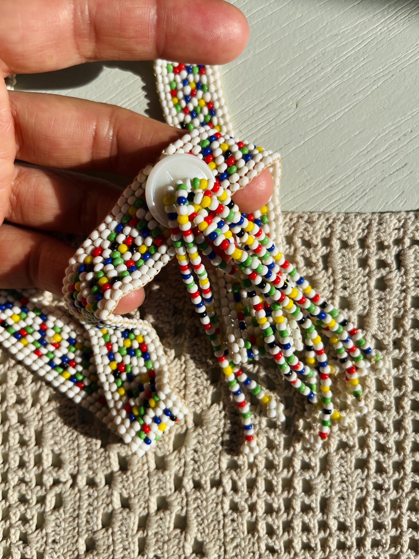 Handmade Vintage Ethnic bead art statement necklace with tassel
