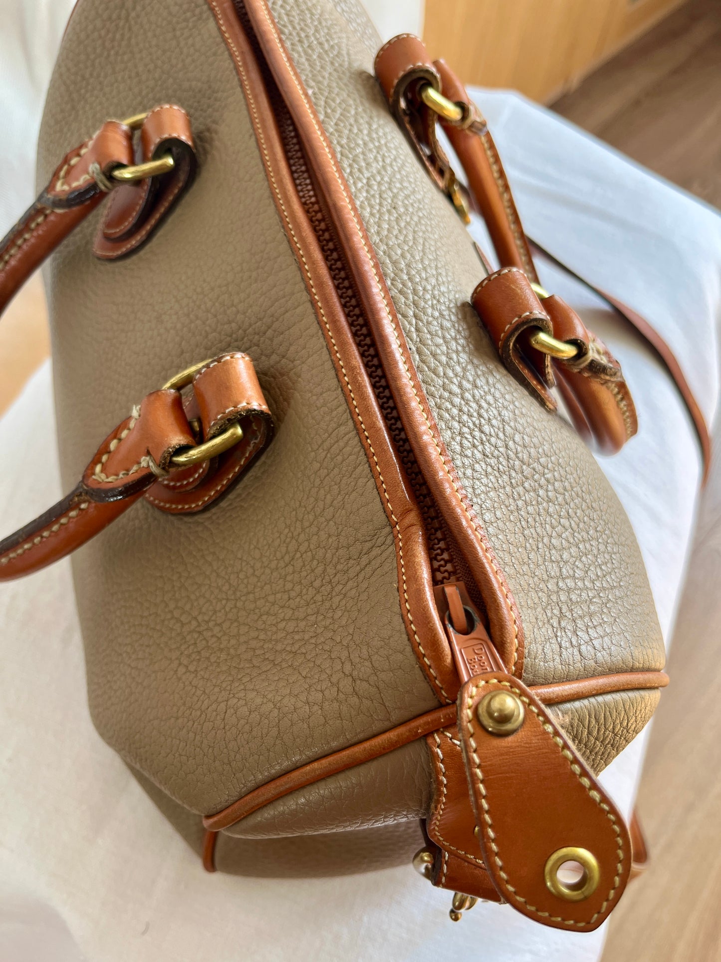 Taupe/British Tan R38 Largest Speedy Doctor's Bag Satchel with Strap