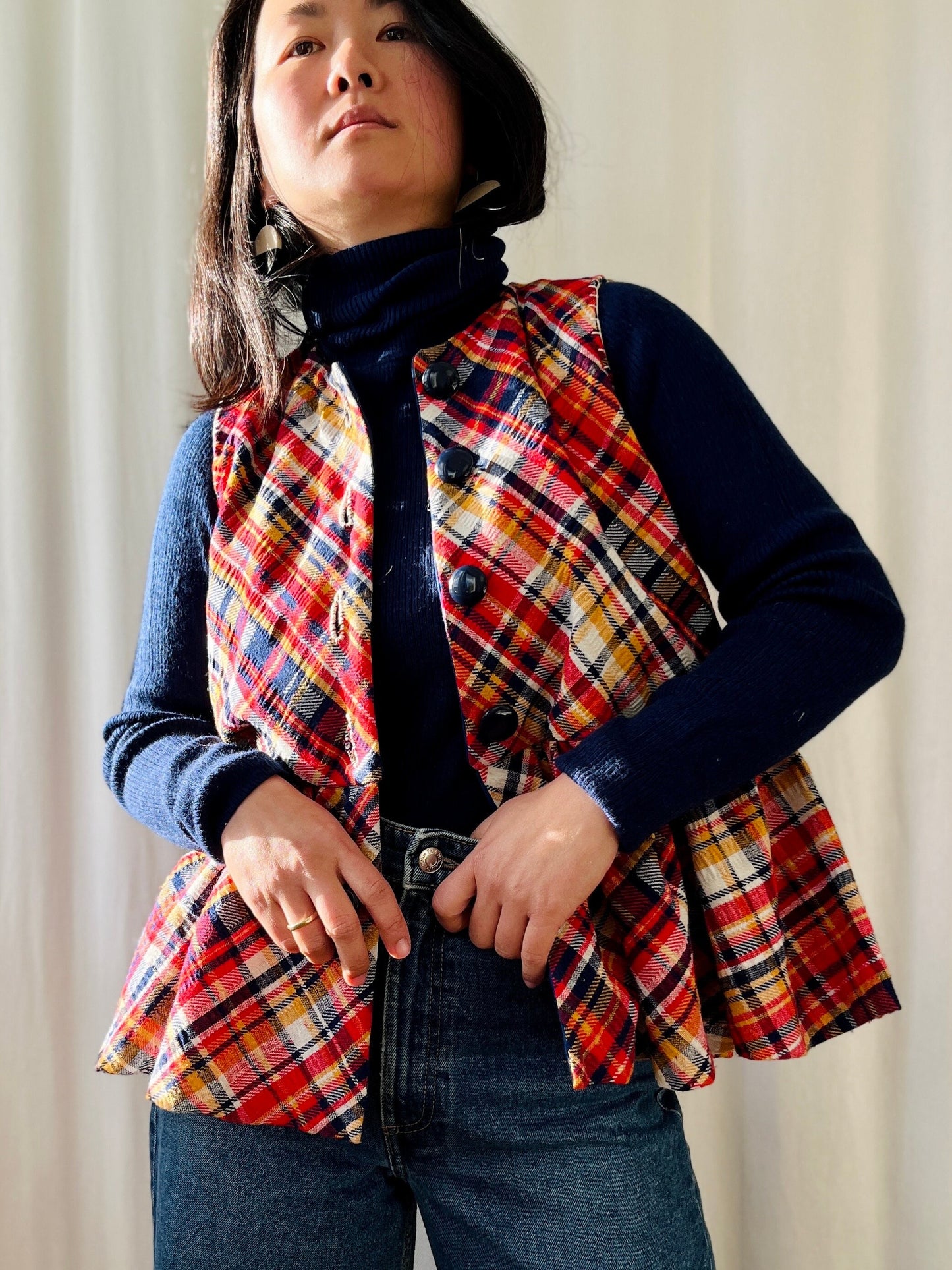 Repurposed Woven Skirt turns 60s pleated vest Waistcoat