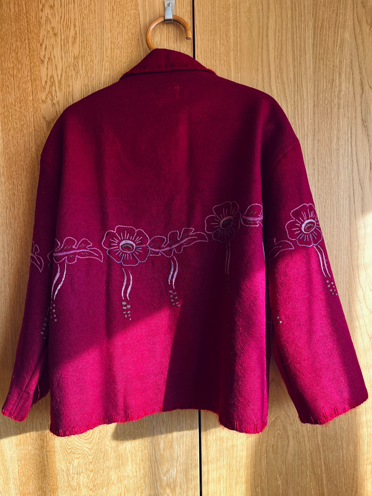 Double Wool Short Kimono with silk and metallic embroidery