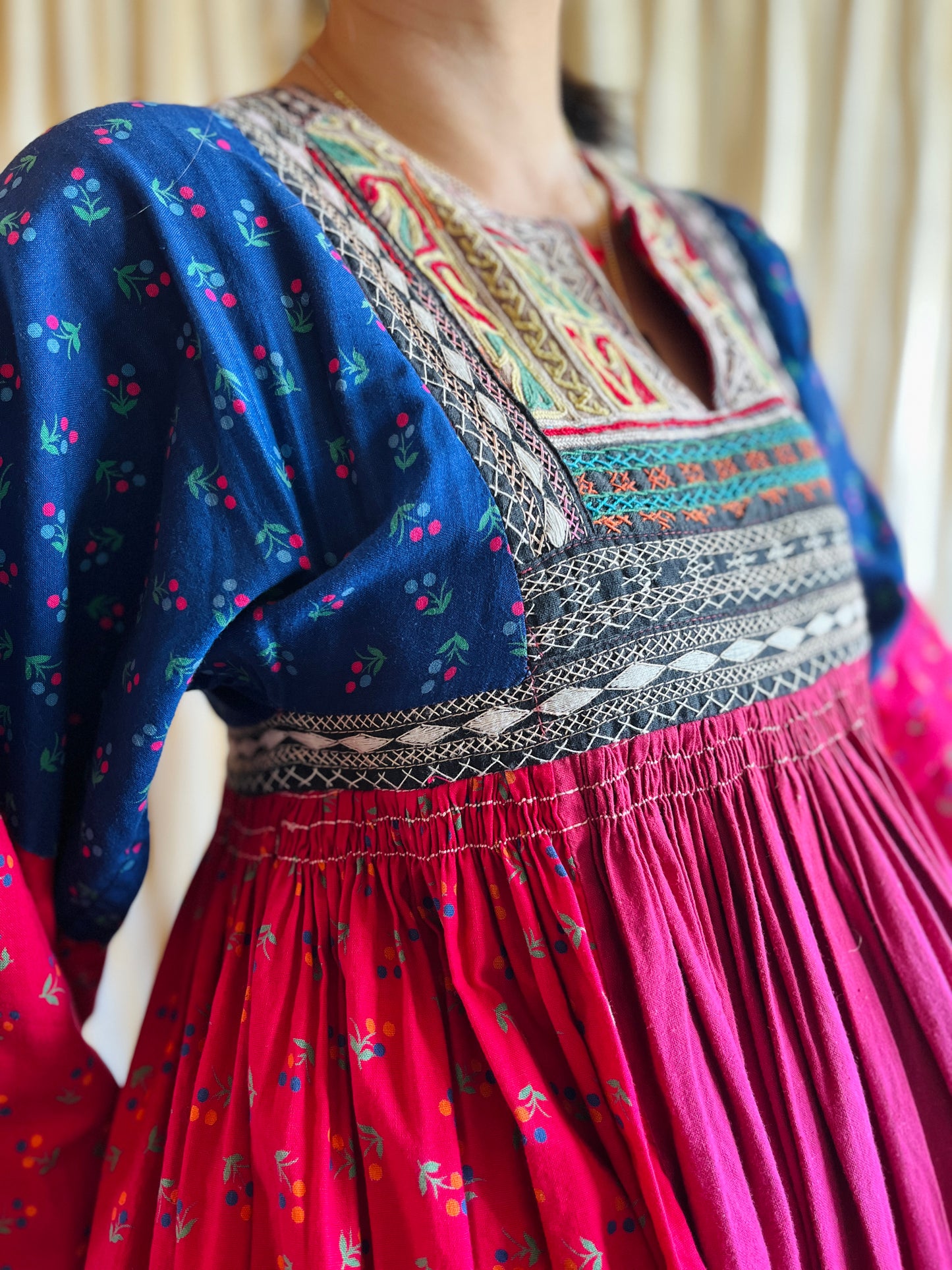 Afghan folk dress Smocking hand embroidery maxi dress