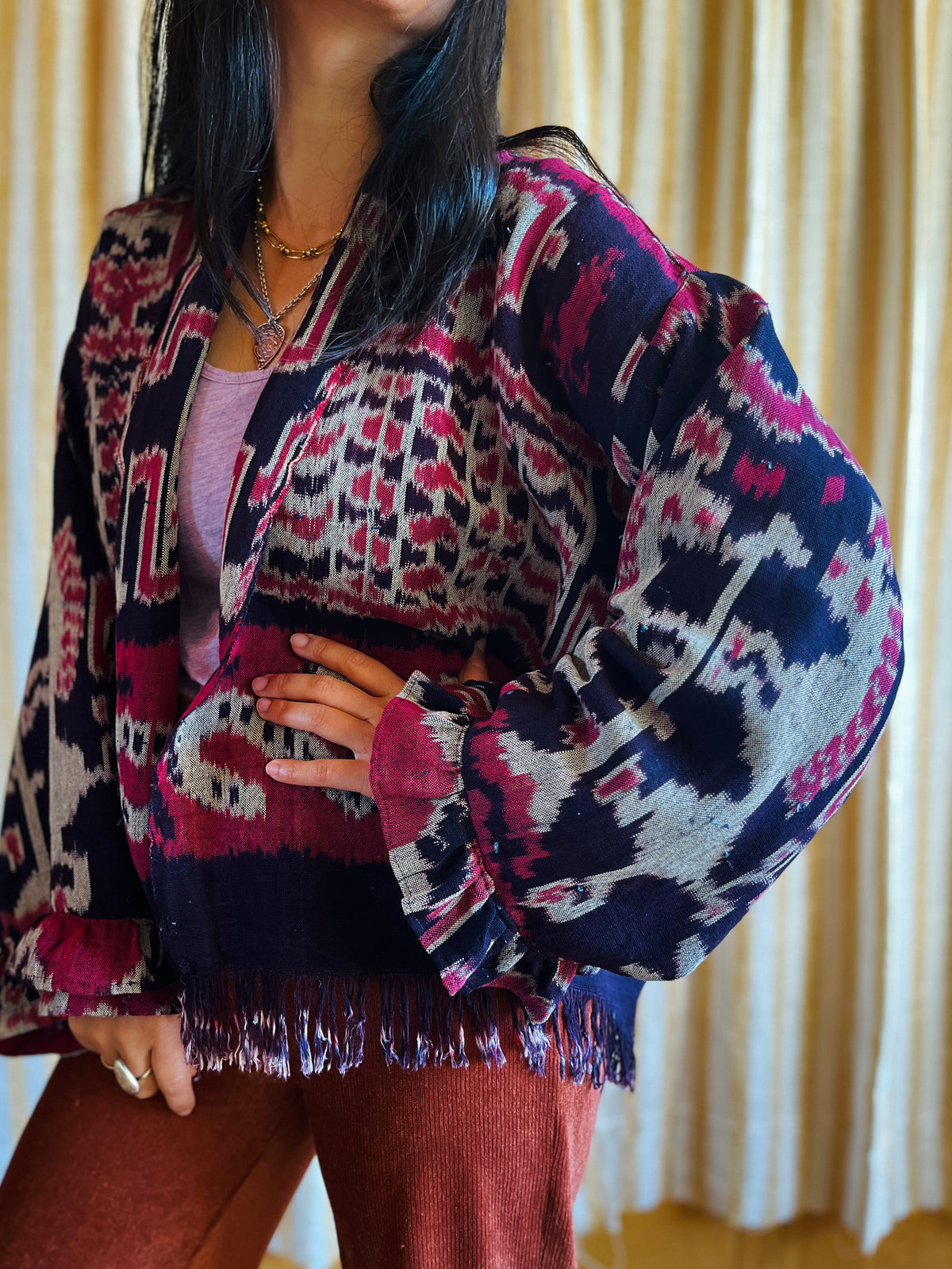 Vintage Ikat textile turns short duster
