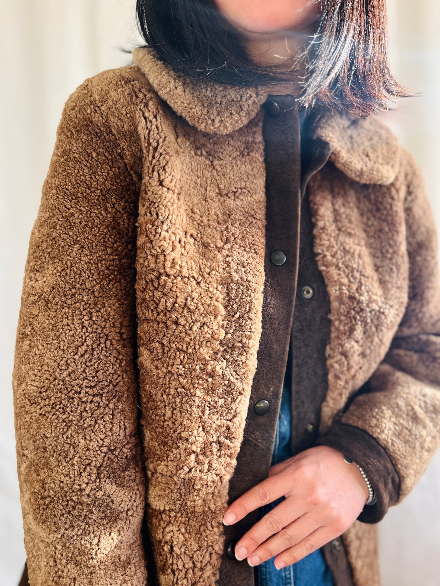 Stunning 70s Vintage Teddy Brown Shearling lambswool fur Coat