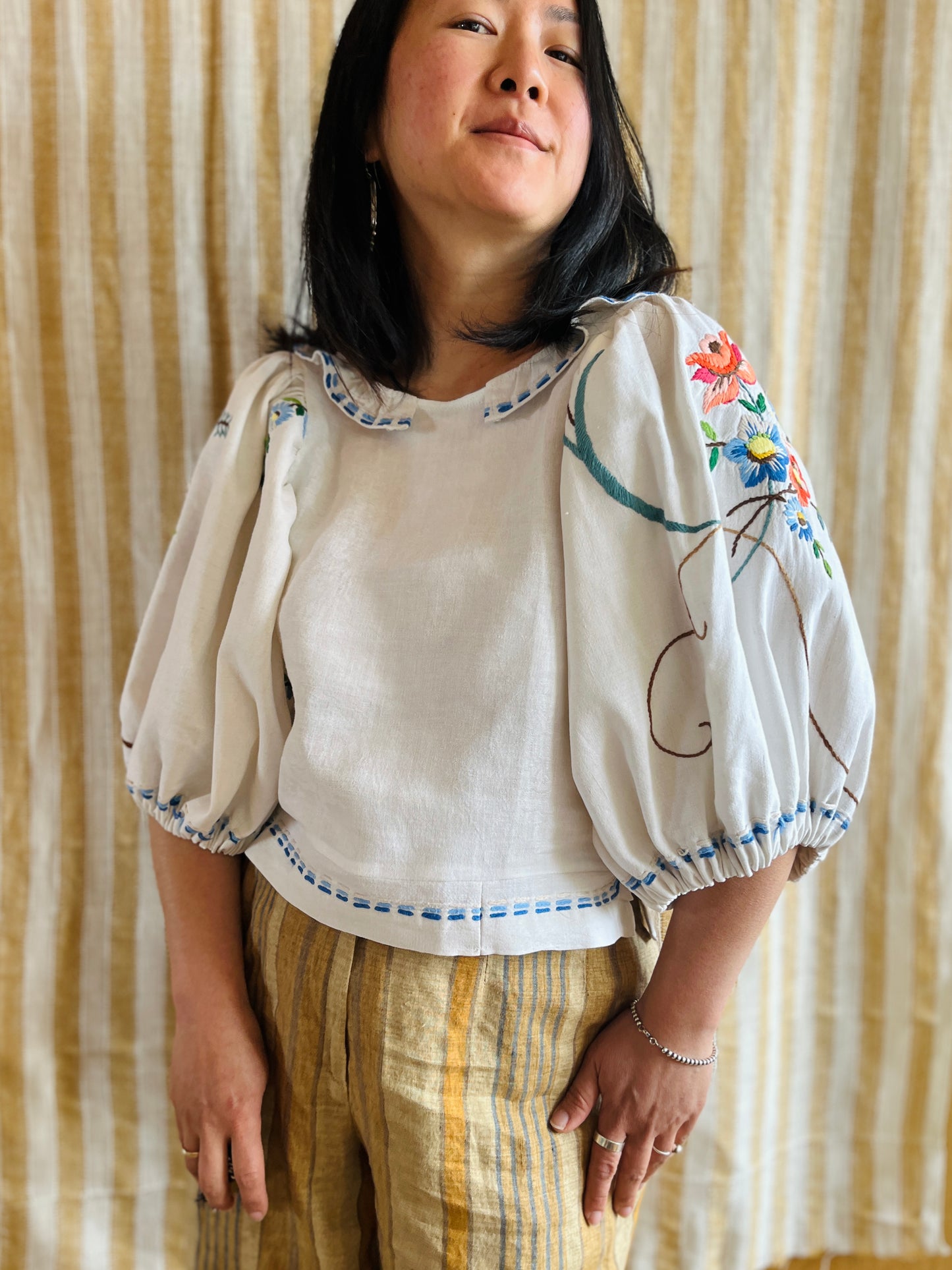 Nordic Floral Air Balloon Sleeves Cropped Top