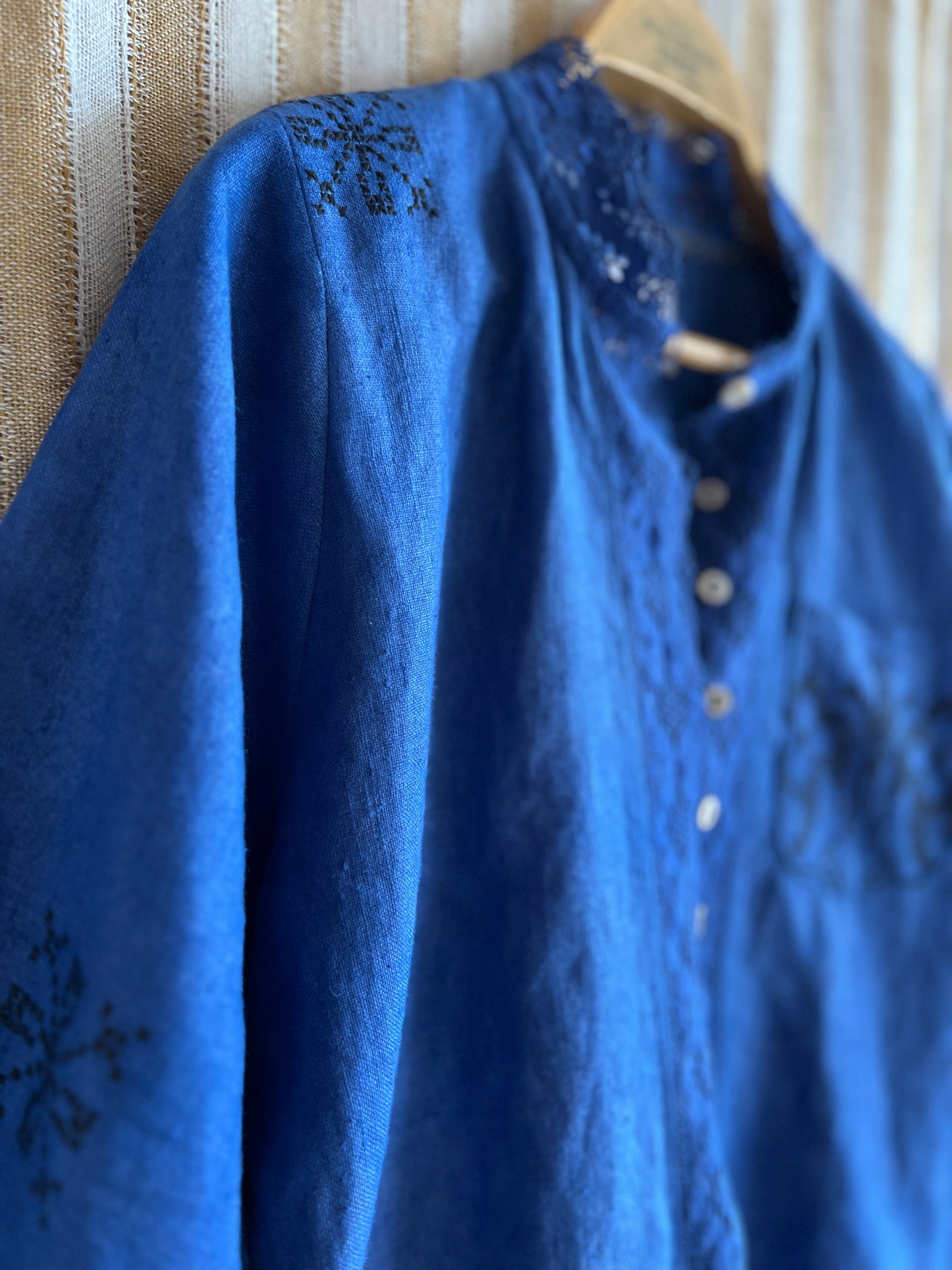 Indigo dyed loose fit linen shirt