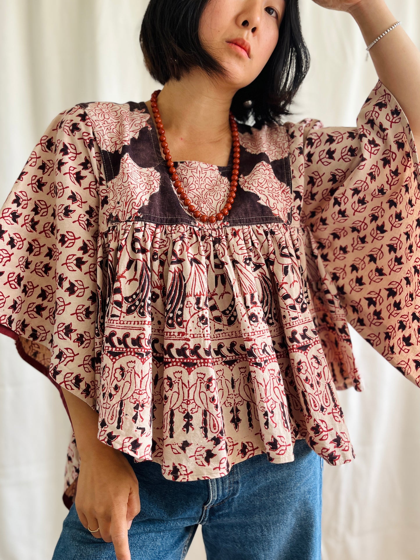 🏵️ Vintage hand block print Indian Bat sleeves tunic