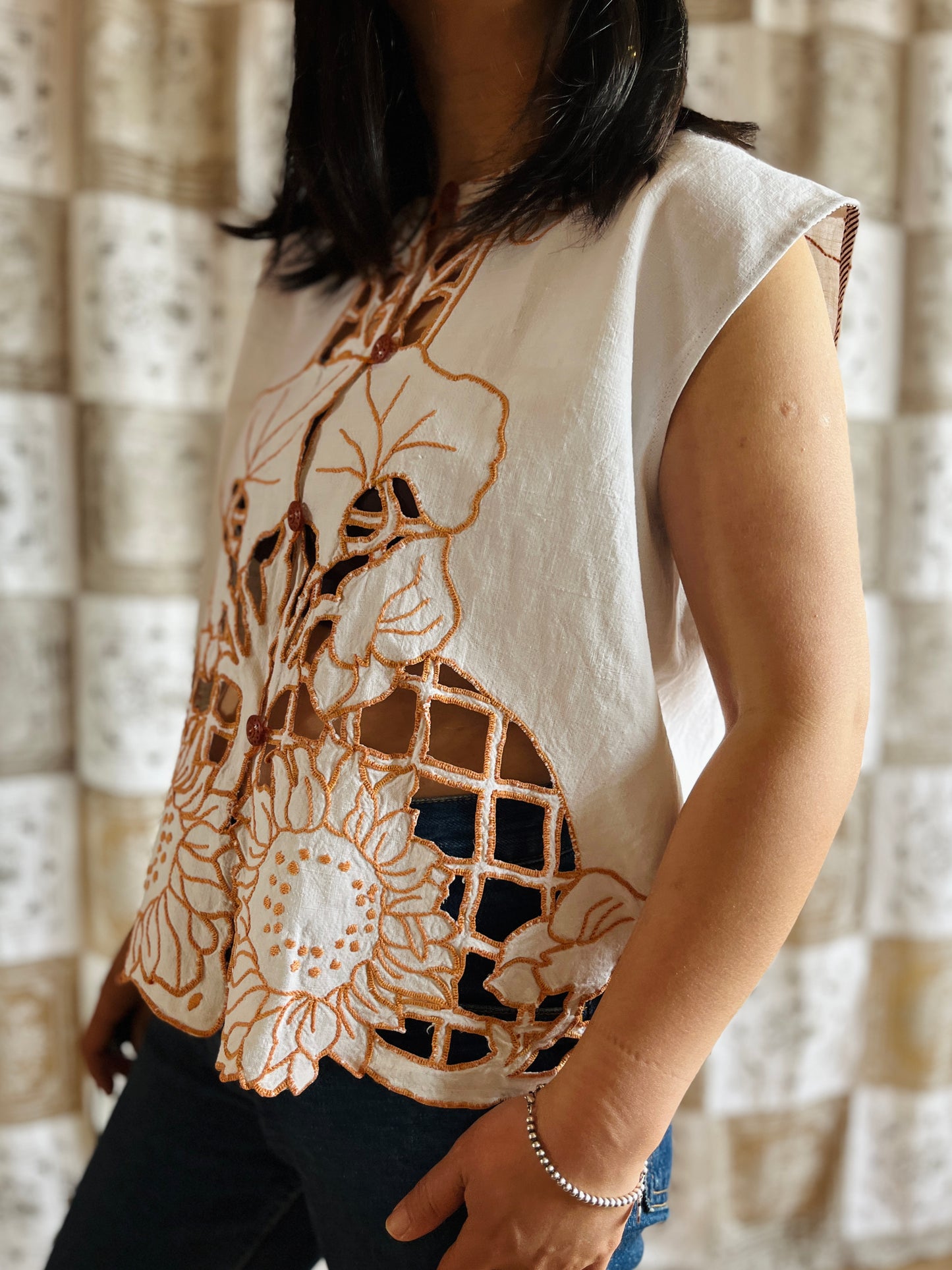 Sunflowers cut work antique top