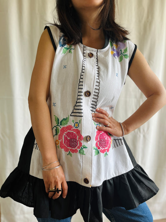 Hand Embroidered Roses Patchwork Dress