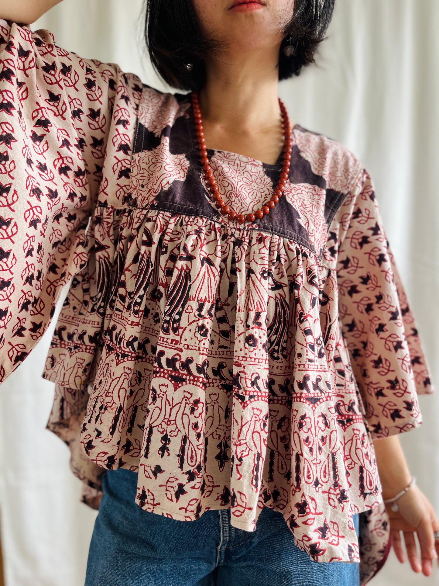 🏵️ Vintage hand block print Indian Bat sleeves tunic