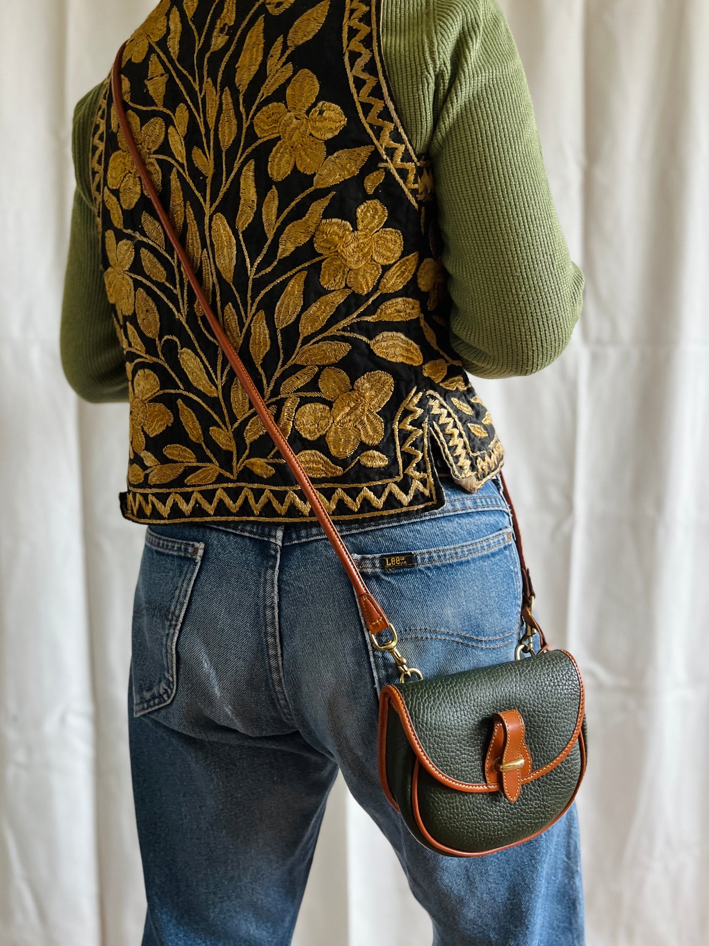 1990s Forest Green British Tan Mini Flap Bag