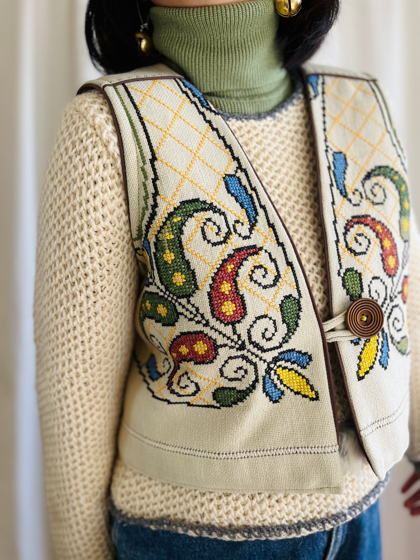 🎴 Floral embroidery Sweater Waistcoat