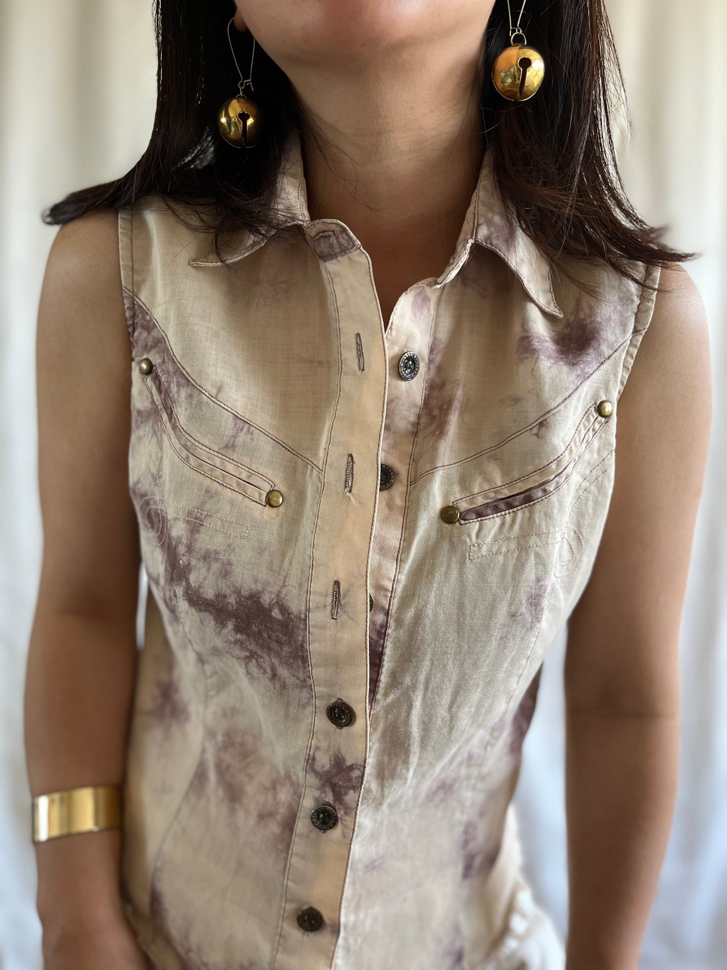 Vintage 90s Tie Dye Sleeveless Shirt Ramie