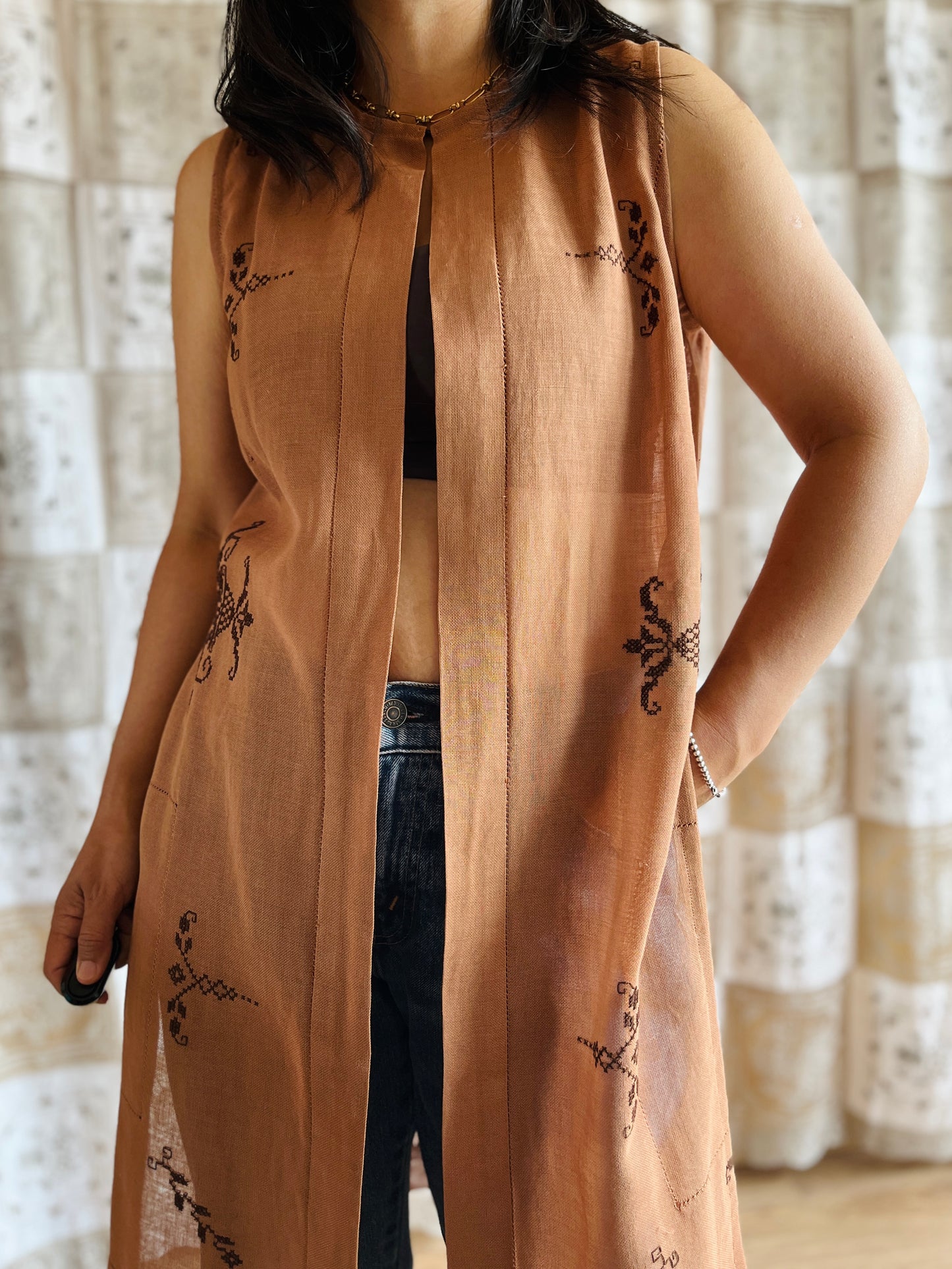 Sheer cotton long vest