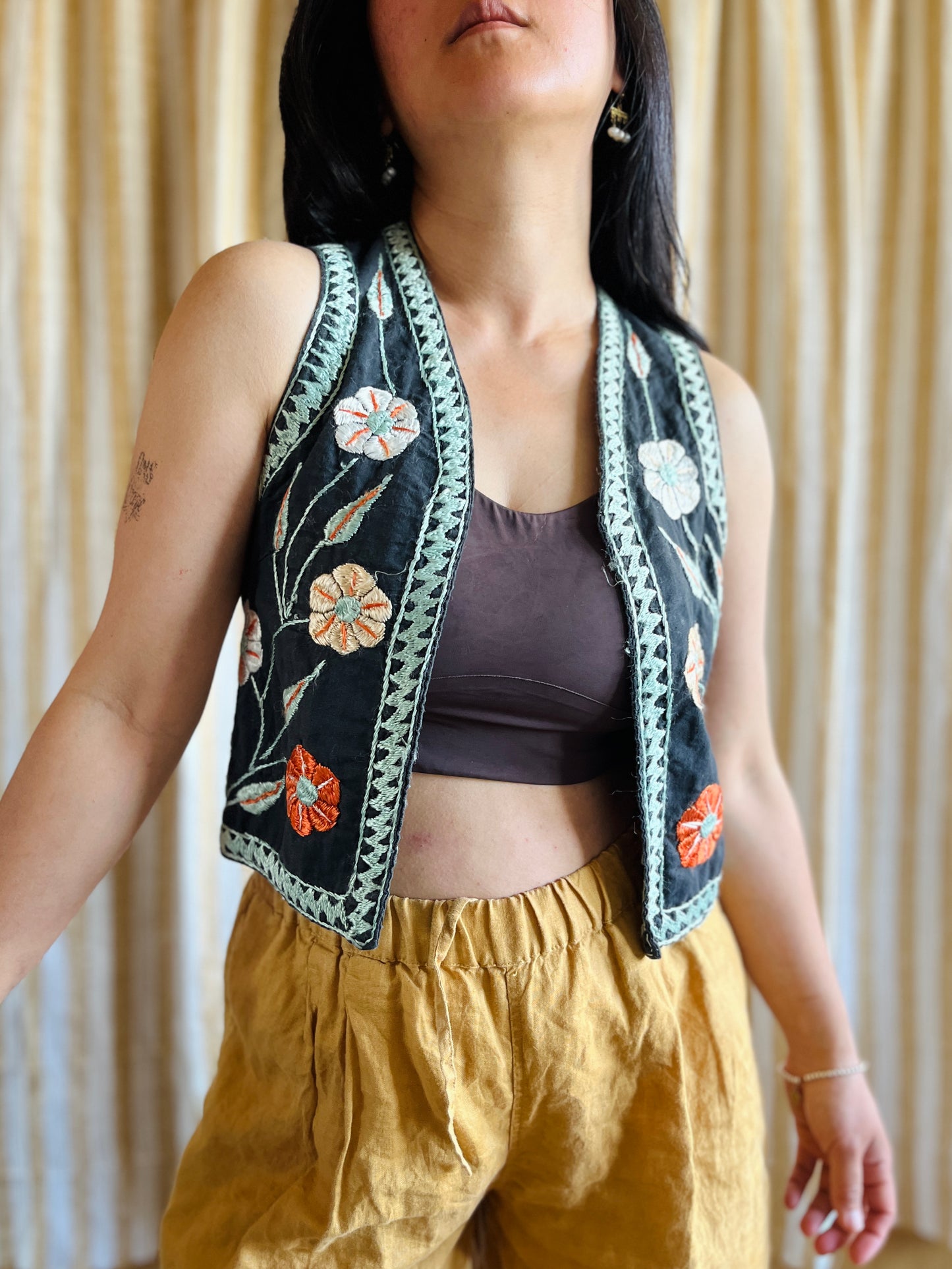 70s Classic Afghanistan Silk Embroidered Gilet XS