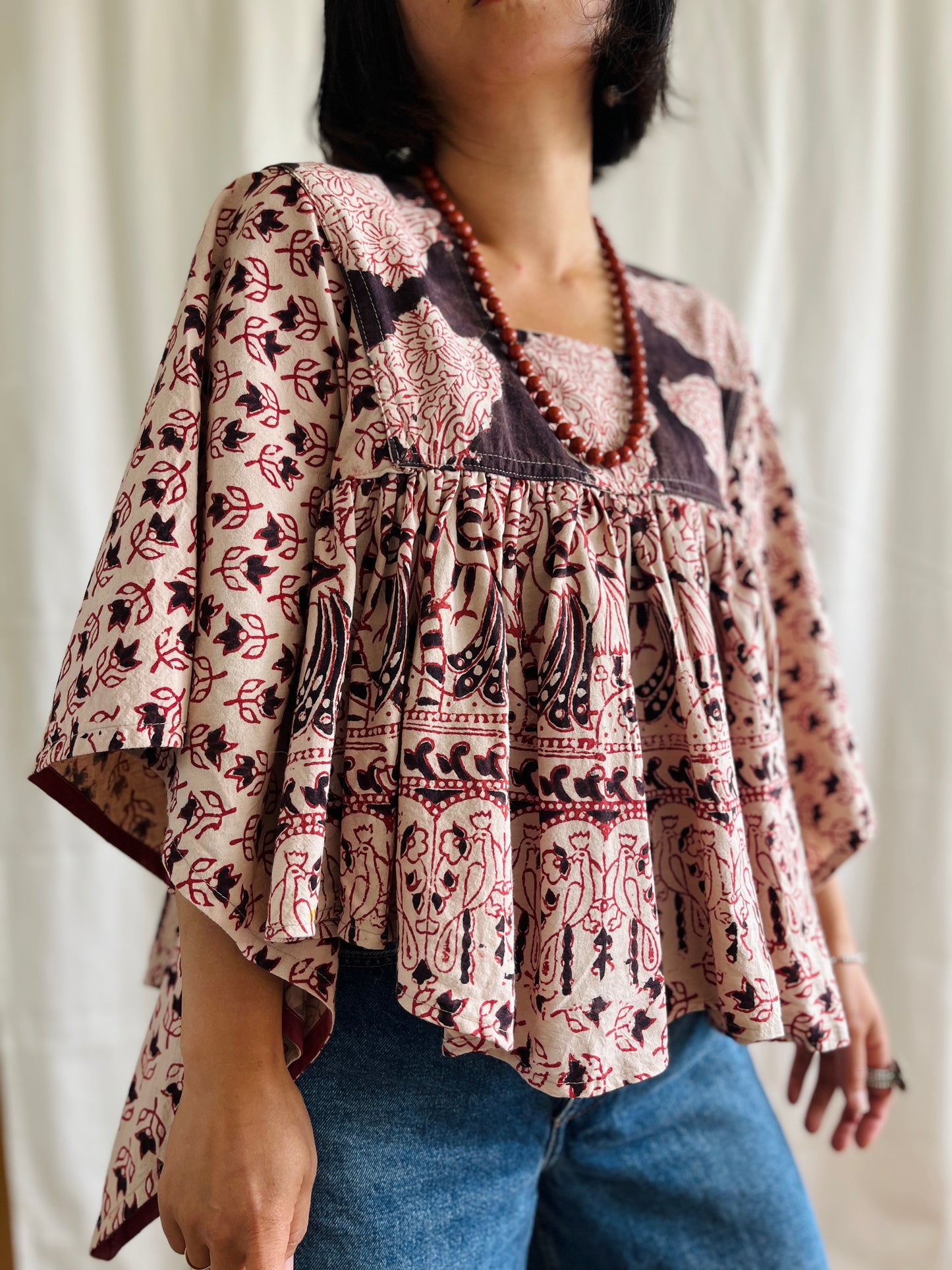 🏵️ Vintage hand block print Indian Bat sleeves tunic