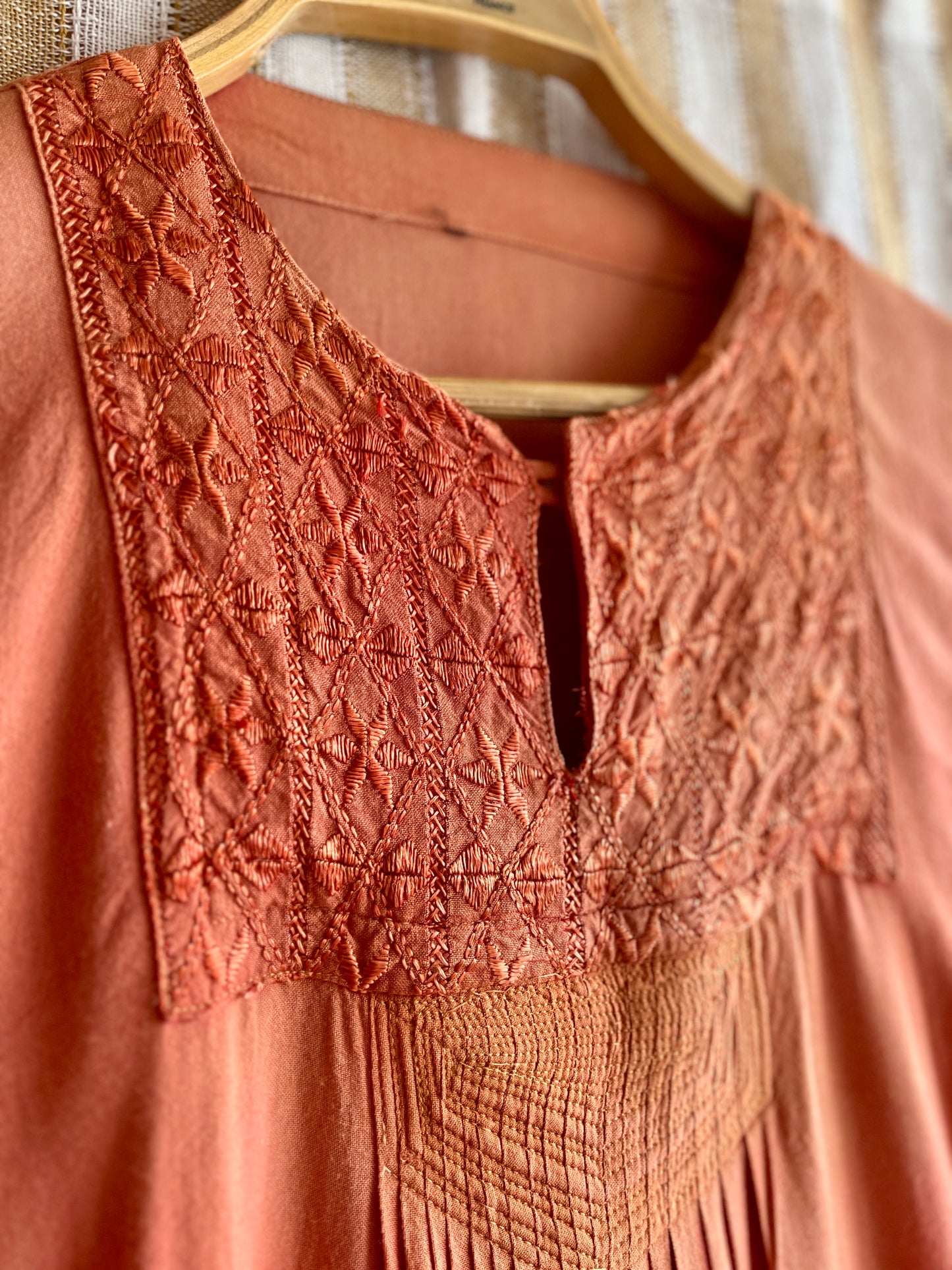 Fading Apricot orange silk embroidered pleated dress