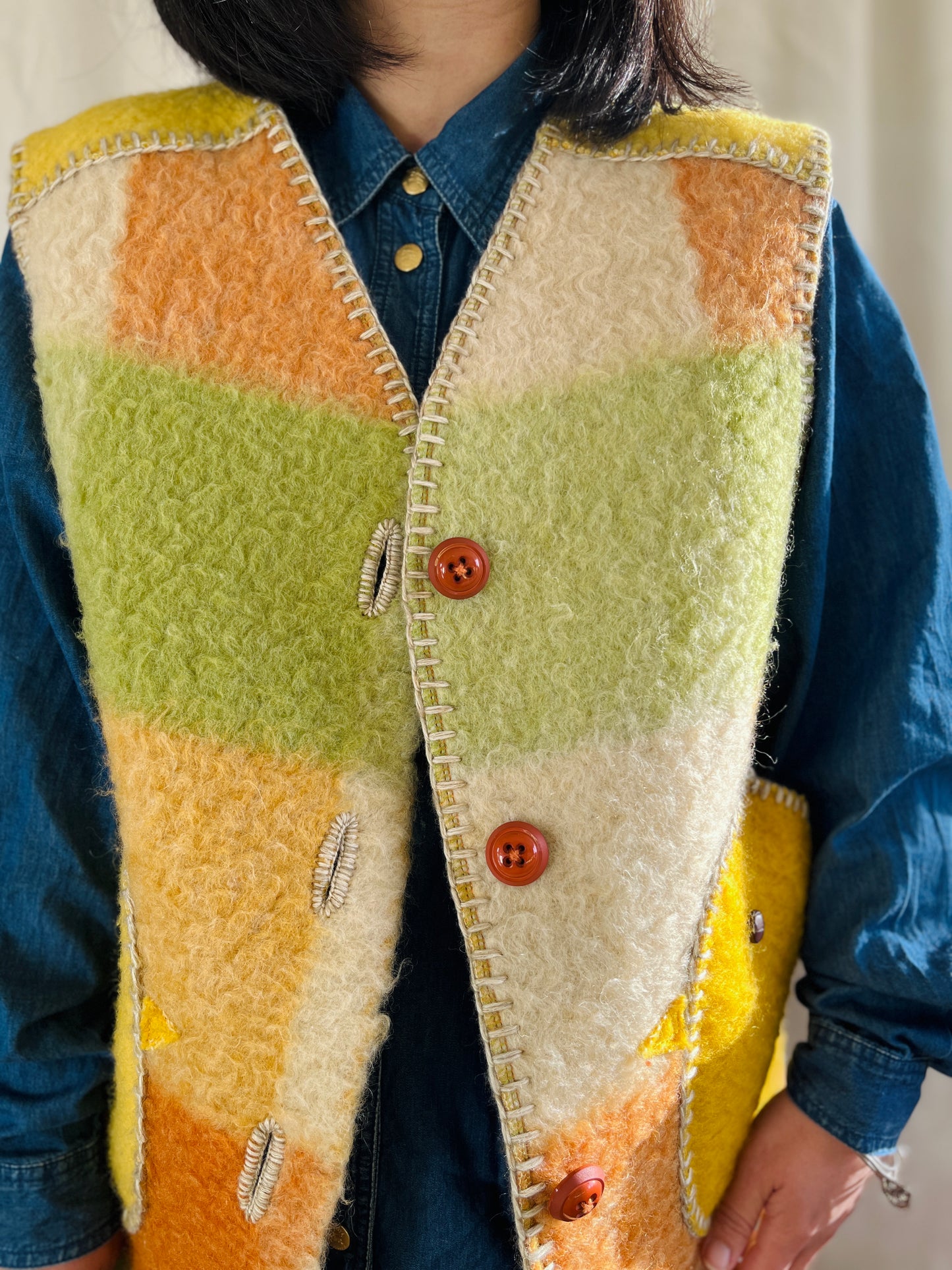 Boiled Wool Blanket turns little chicks oversize gilet