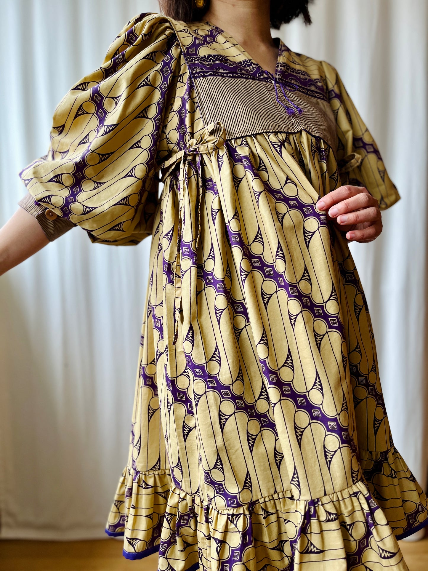 Batik Fabric turns 70s Goddess Dress Balloon Sleeves