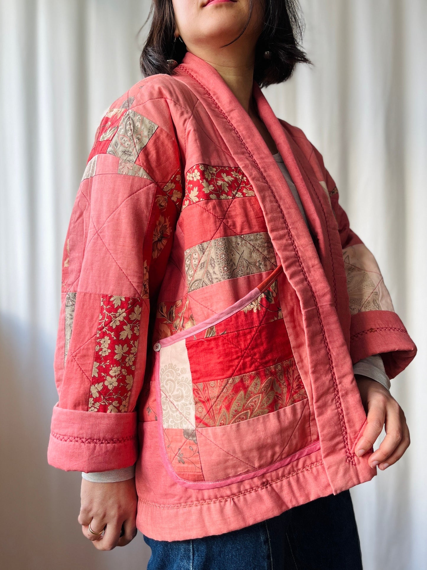 Vintage quilted blanket turns Spring Kimono jacket