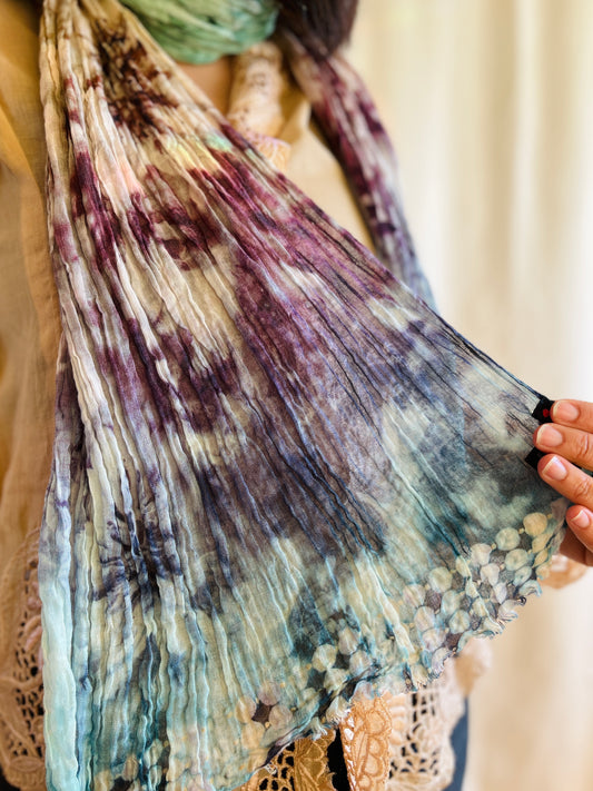 Vintage Tie-dye wrinkle thin cotton slim scarf