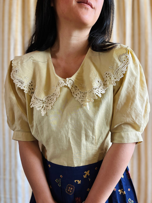 80s Cottage Butter Yellow Lace blouse
