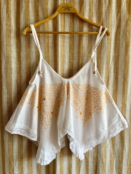 Circular tablecloth top - Yellow floral lace