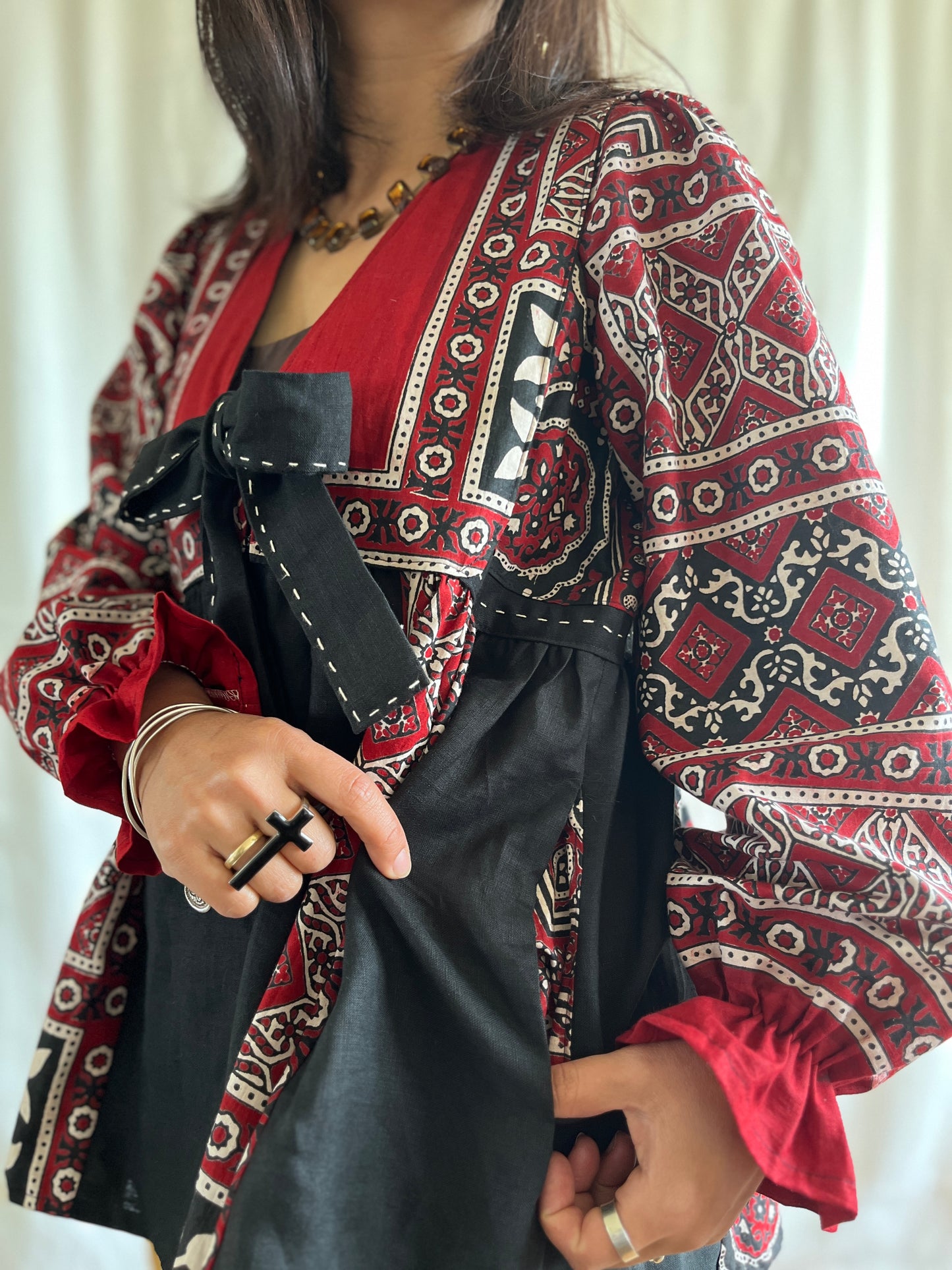 Silky Block Print Goddess Tunic/ Light Jacket
