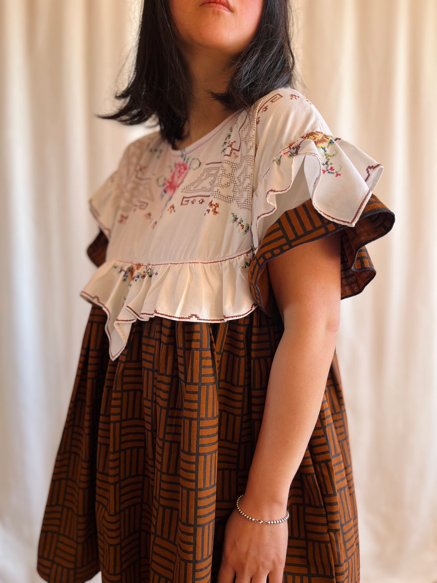 Hand embroidered ruffle tunic / mini dress