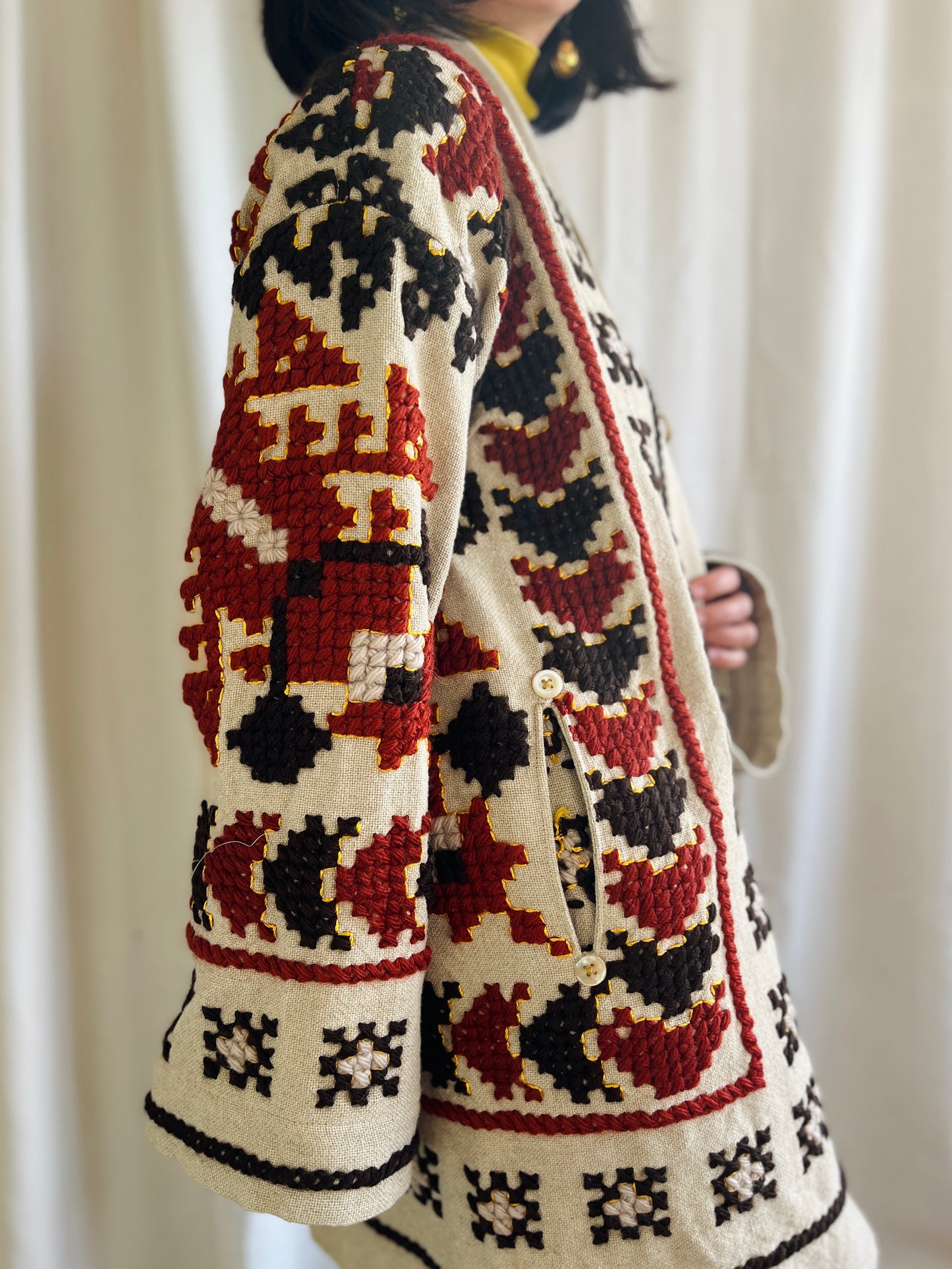 🎴 The witch coat I - Wool and Heavy linen embroidery Kimono