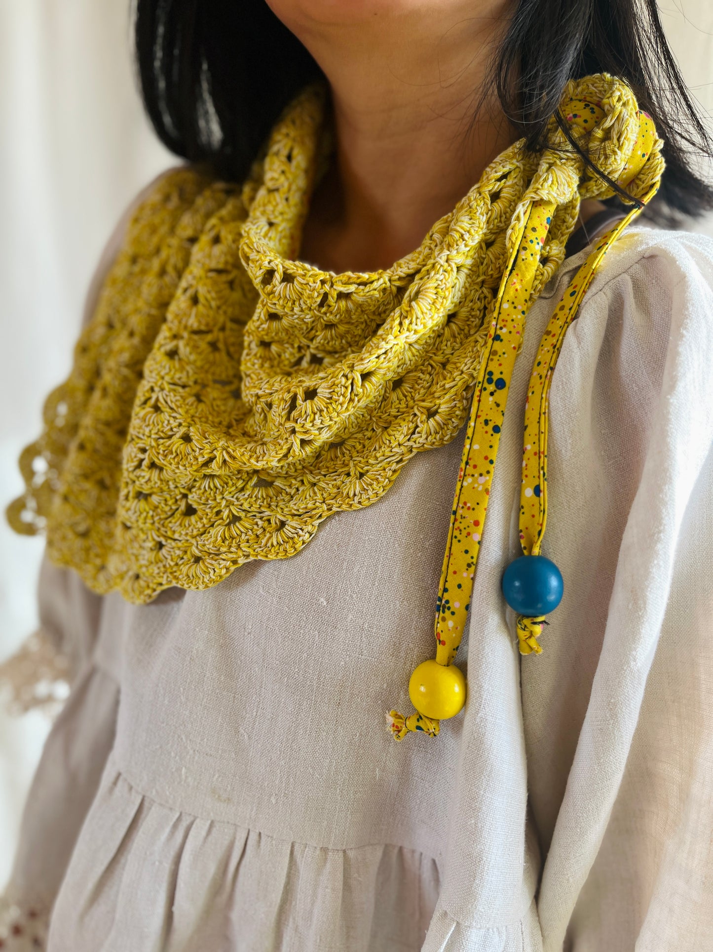 Repurposed crochet cotton triangular scarf