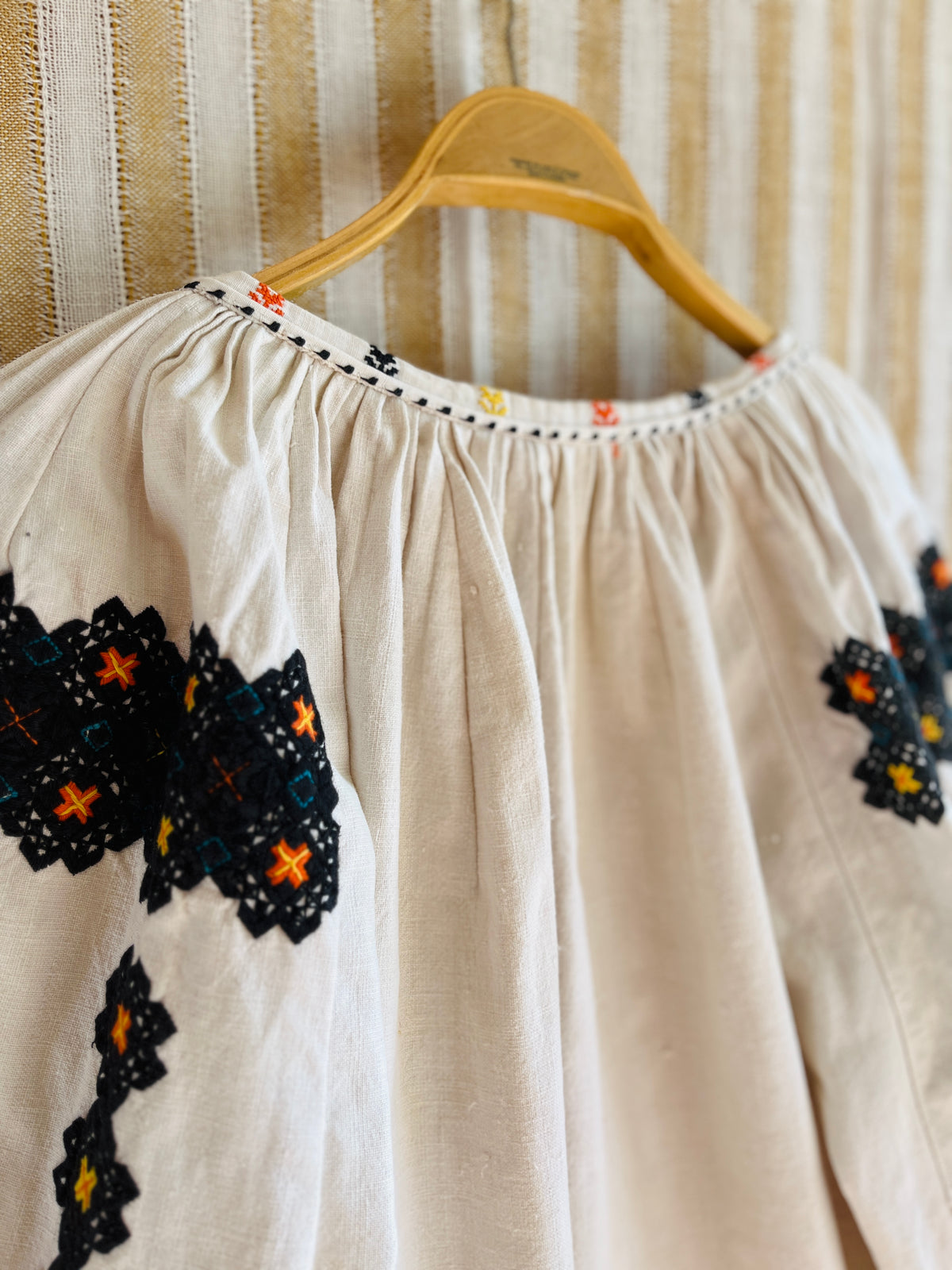 Antique 1930s Romanian Embroidered Folk Blouse