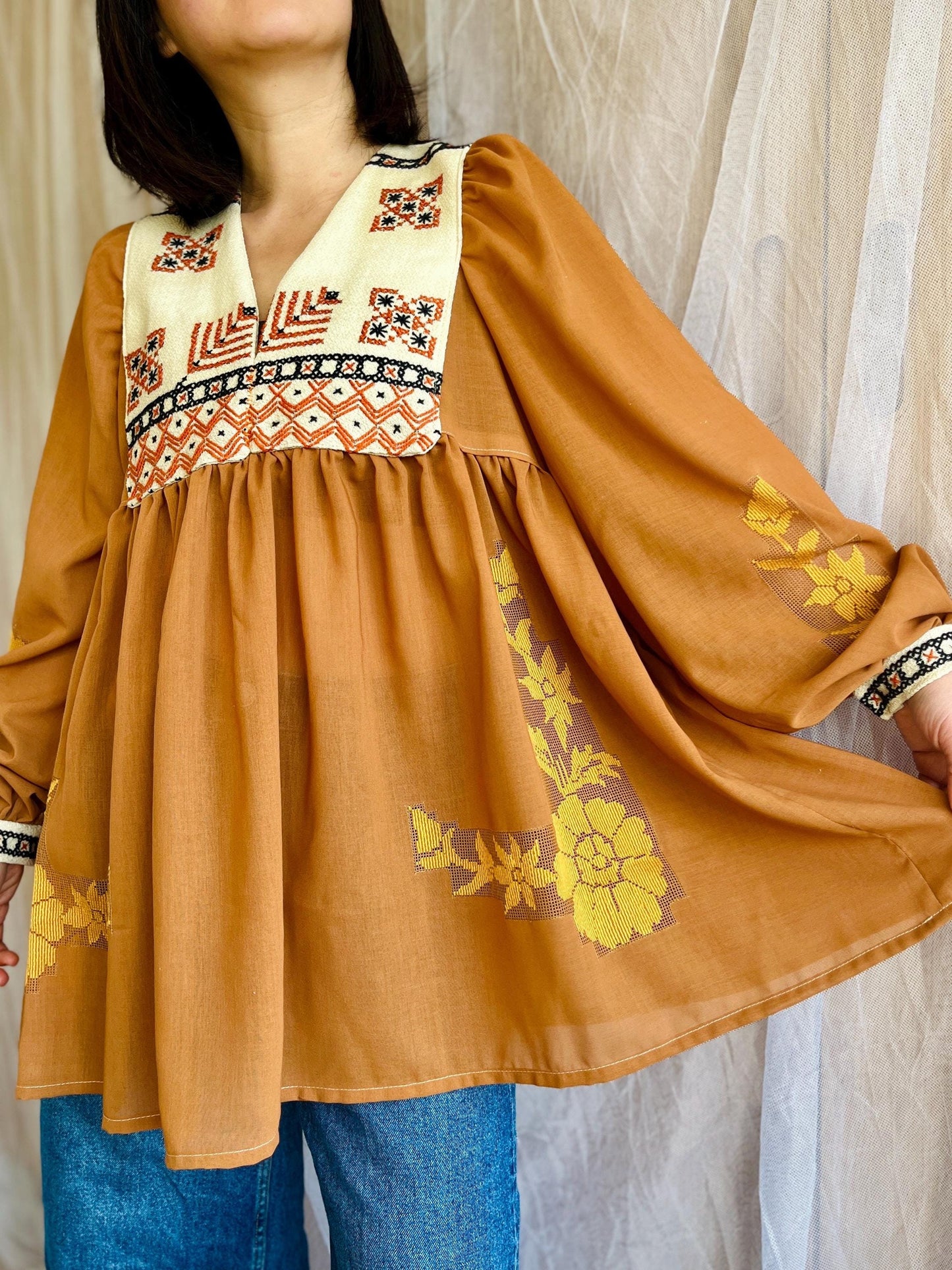 Ancient hand embroidered tablecloth Goddess Dress