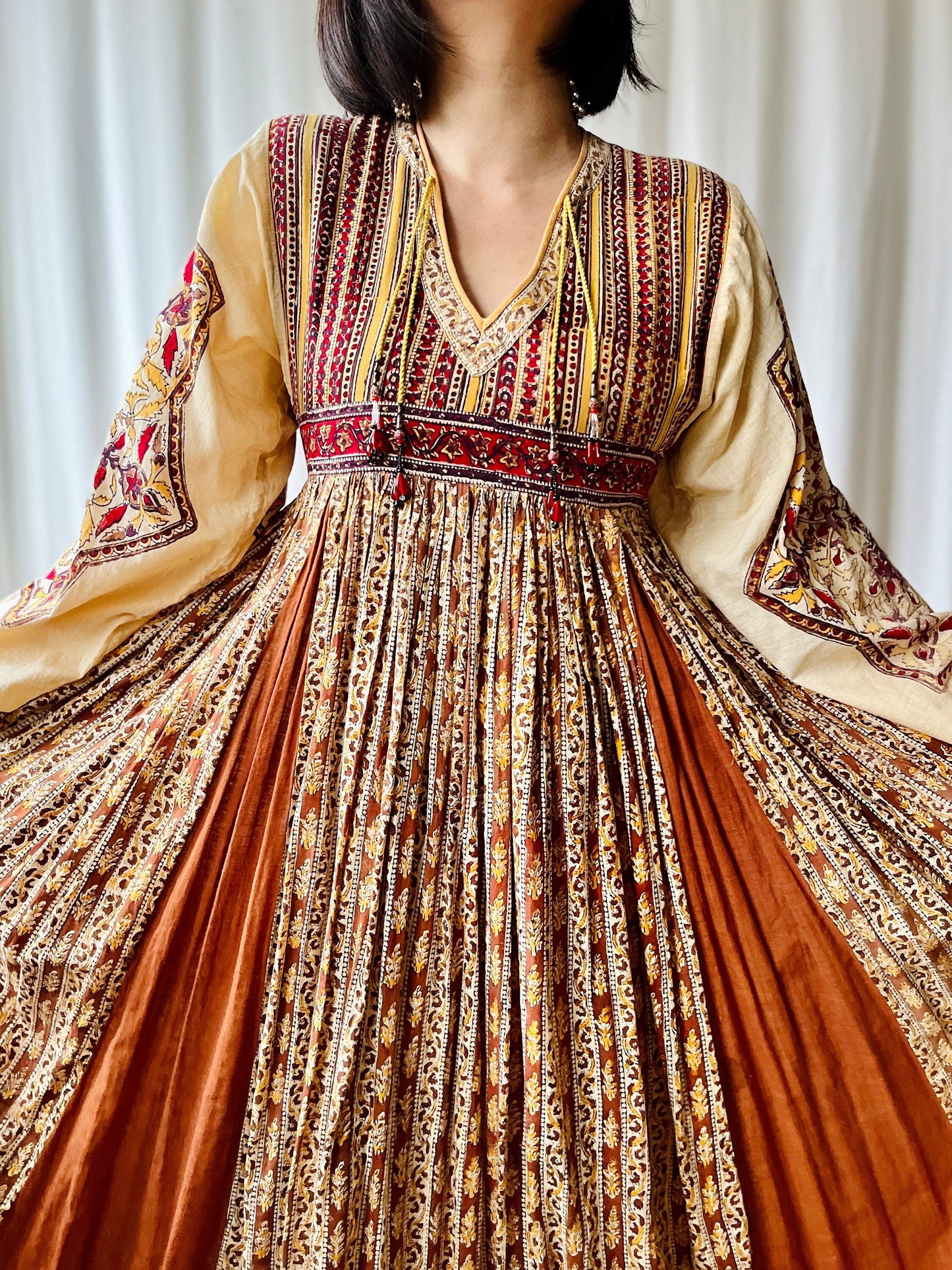 Stunning 1970s Anokhi Goddess Folklore Maxi Dress