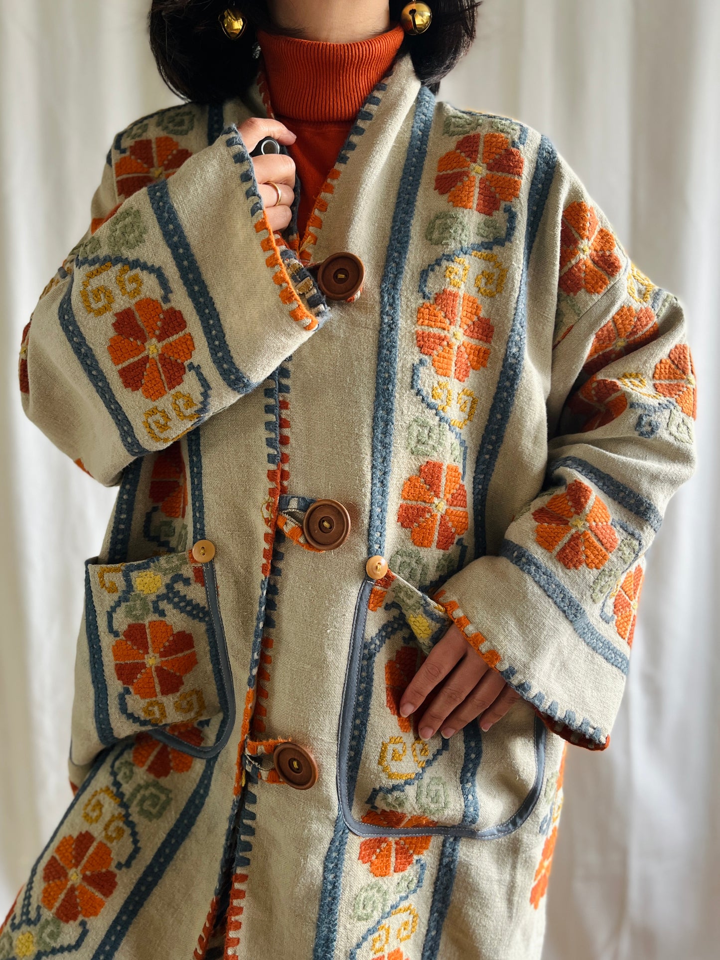 🎴 The witch coat II - Wool and Heavy linen embroidery Kimono