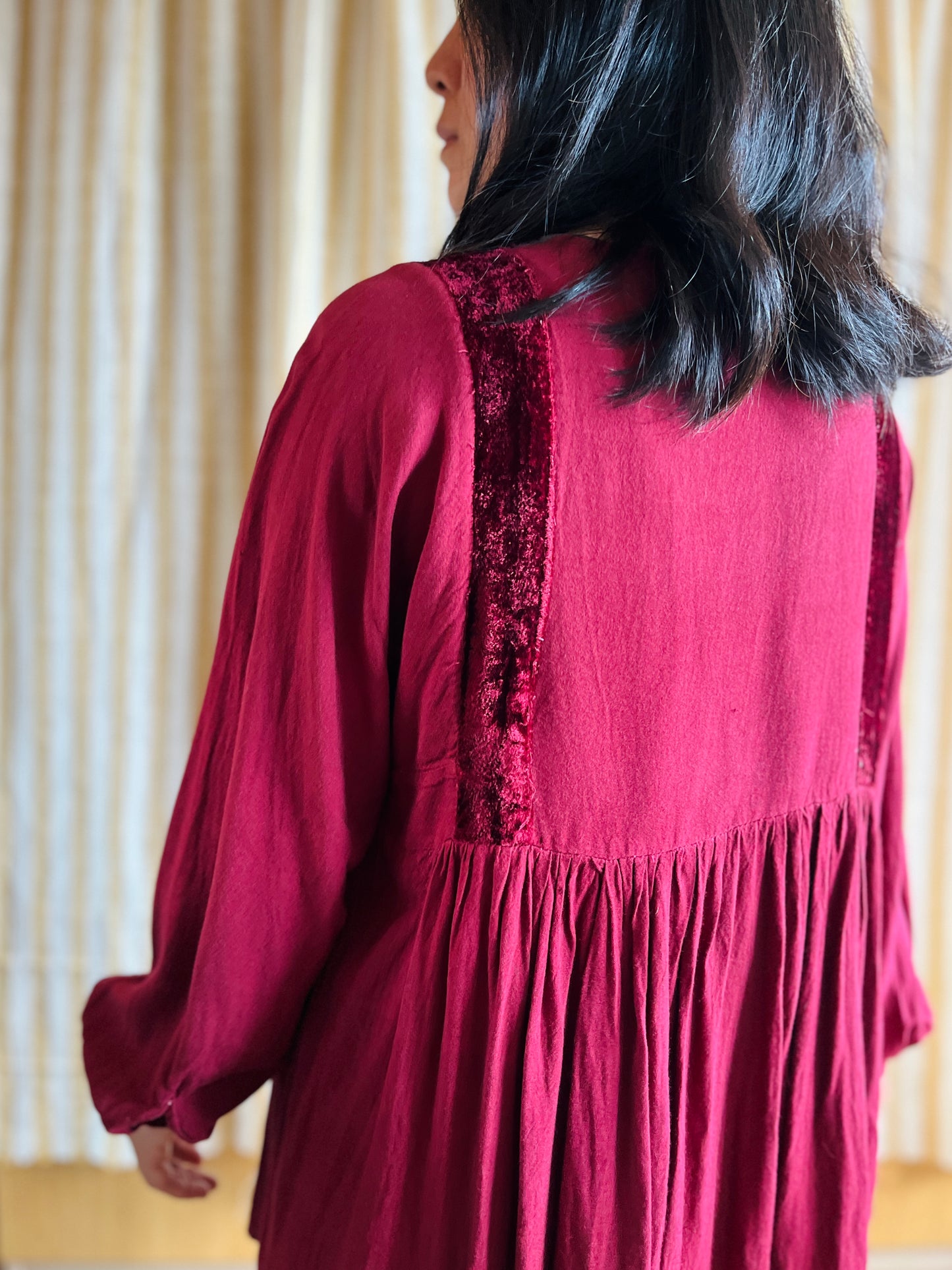 70s Burgundy velvet Afghanistan Silk embroidery Tunic
