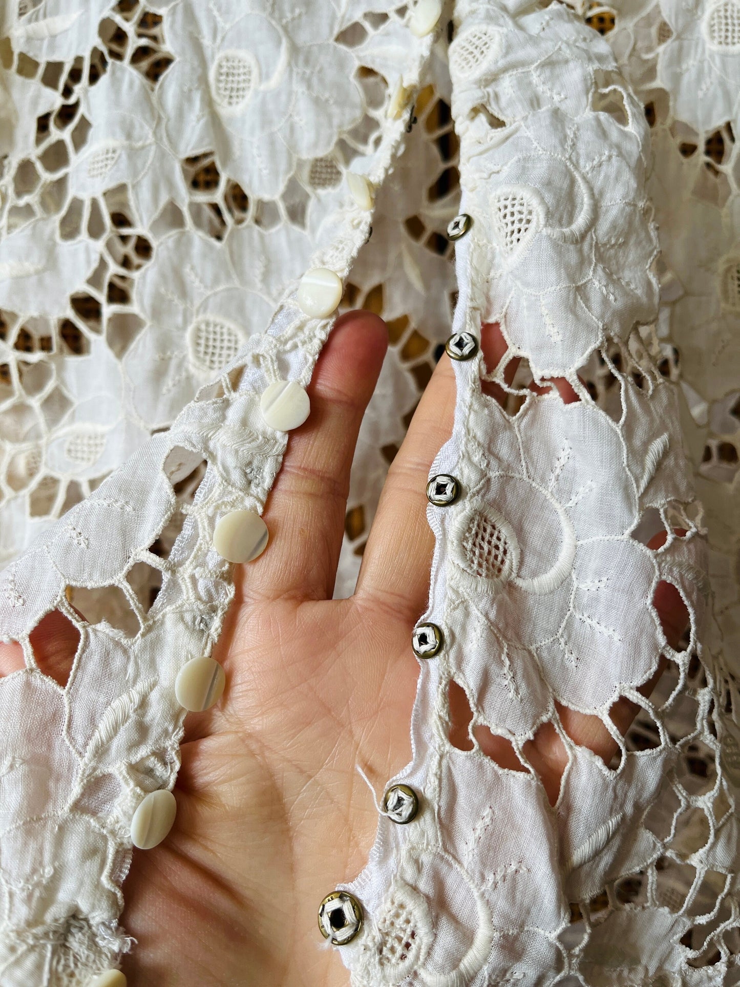 1940s Delicate Cotton Lace Edwardian Antique buttons blouse