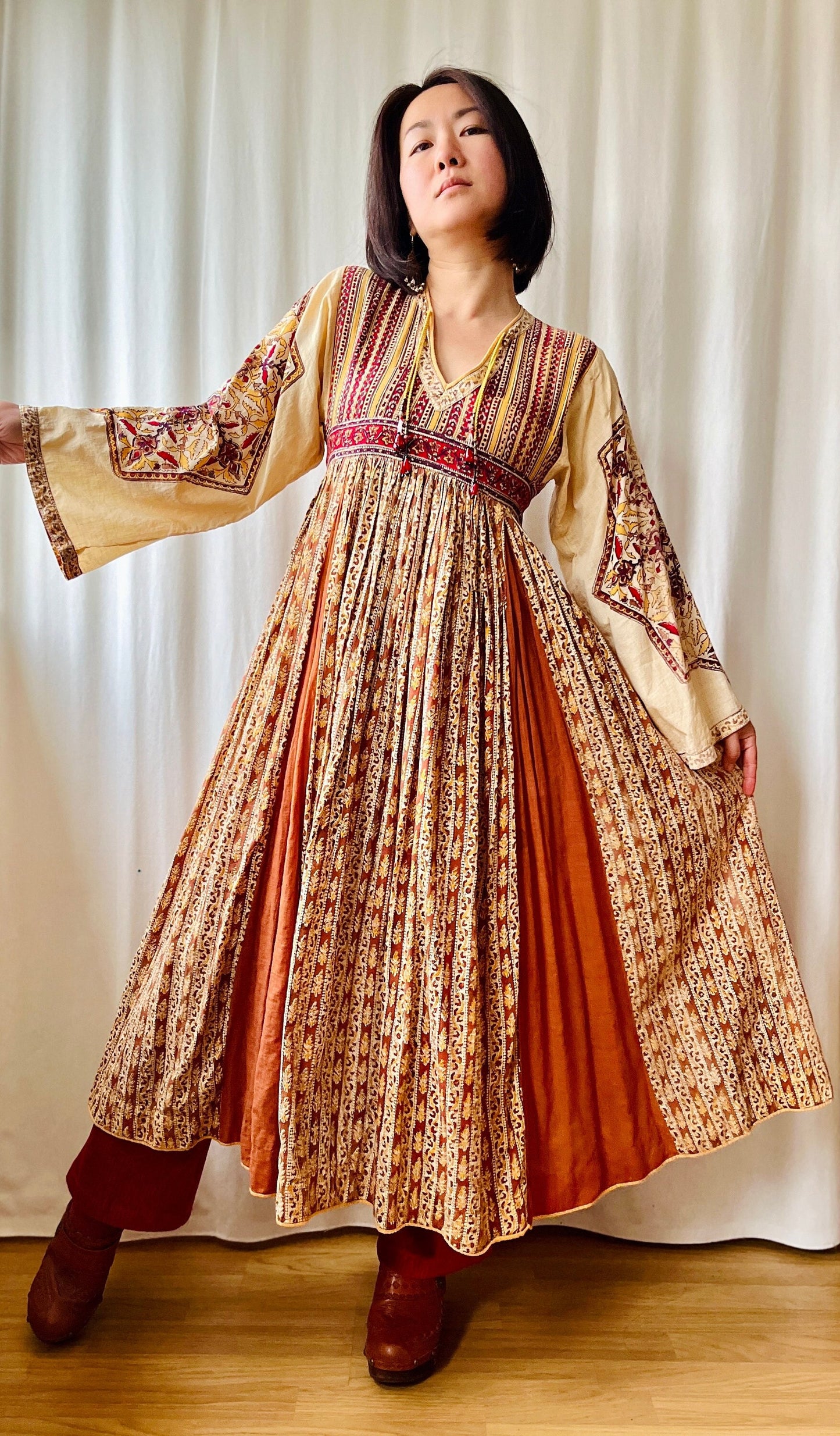 Stunning 1970s Anokhi Goddess Folklore Maxi Dress