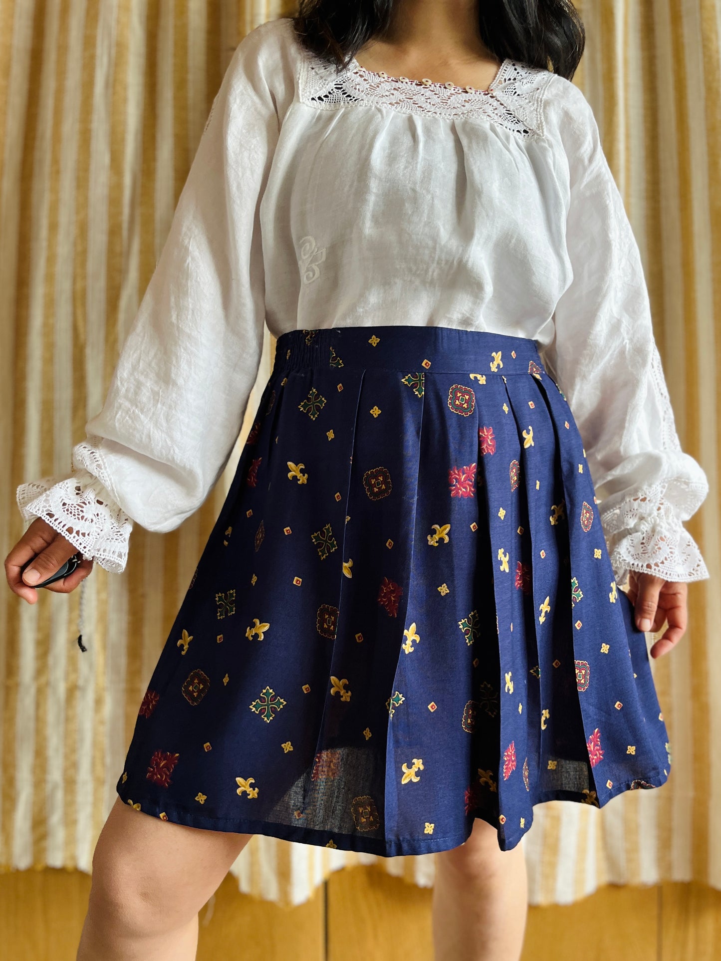 Vintage 90s Rayon Tennis Pleated Skirt